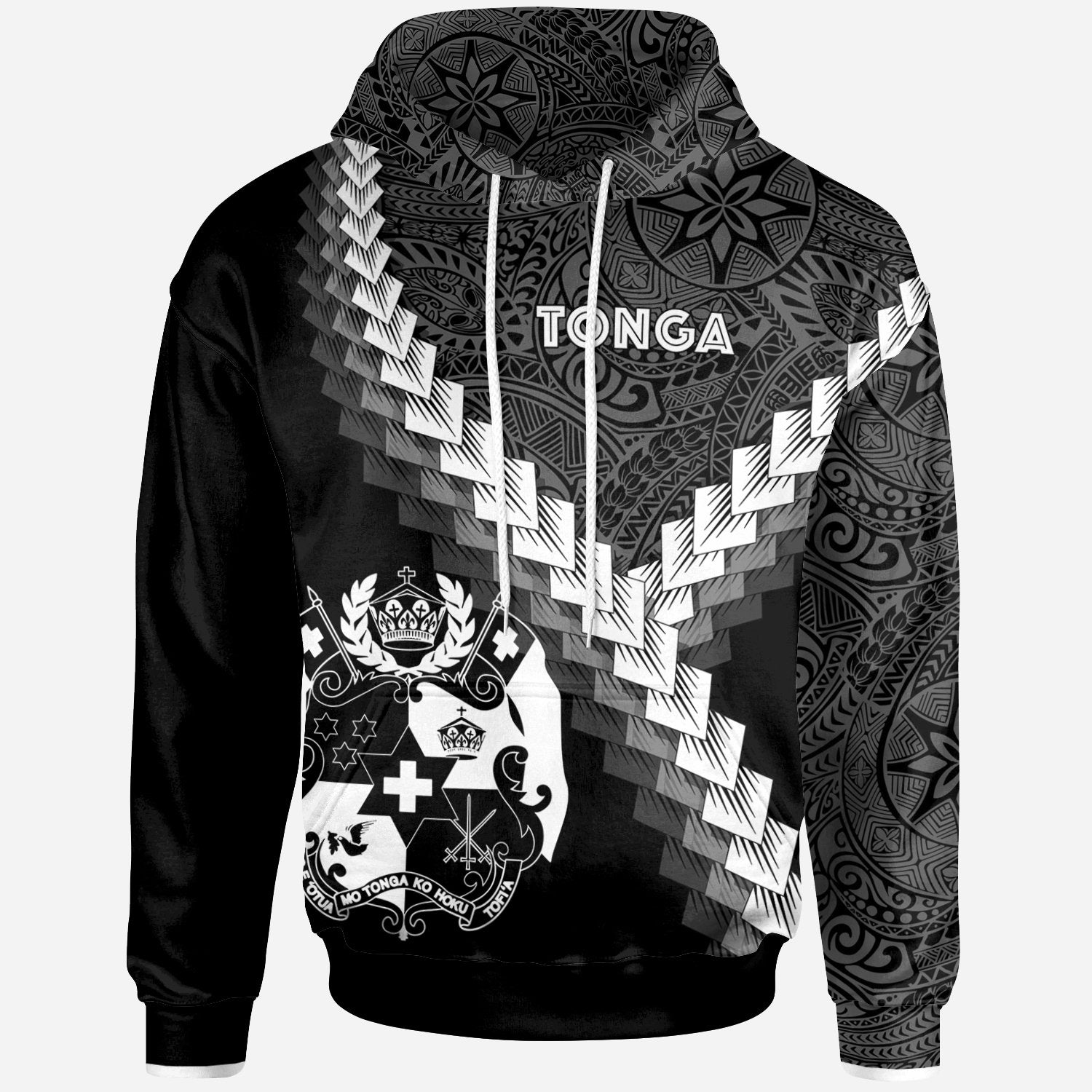 Tonga Hoodie Coat of Arms With Polynesian Tattoo Unisex White - Polynesian Pride