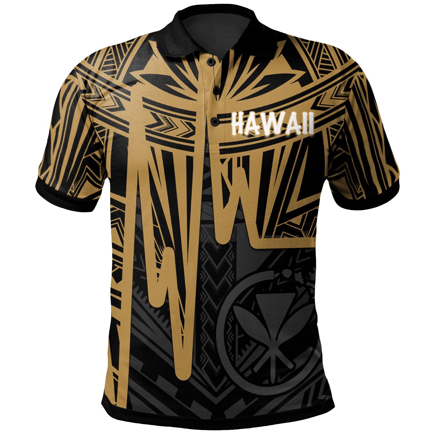 Hawaii Polo Shirt Kanaka Maoli With Polynesian Pattern In Heartbeat Style (Gold) Unisex Gold - Polynesian Pride