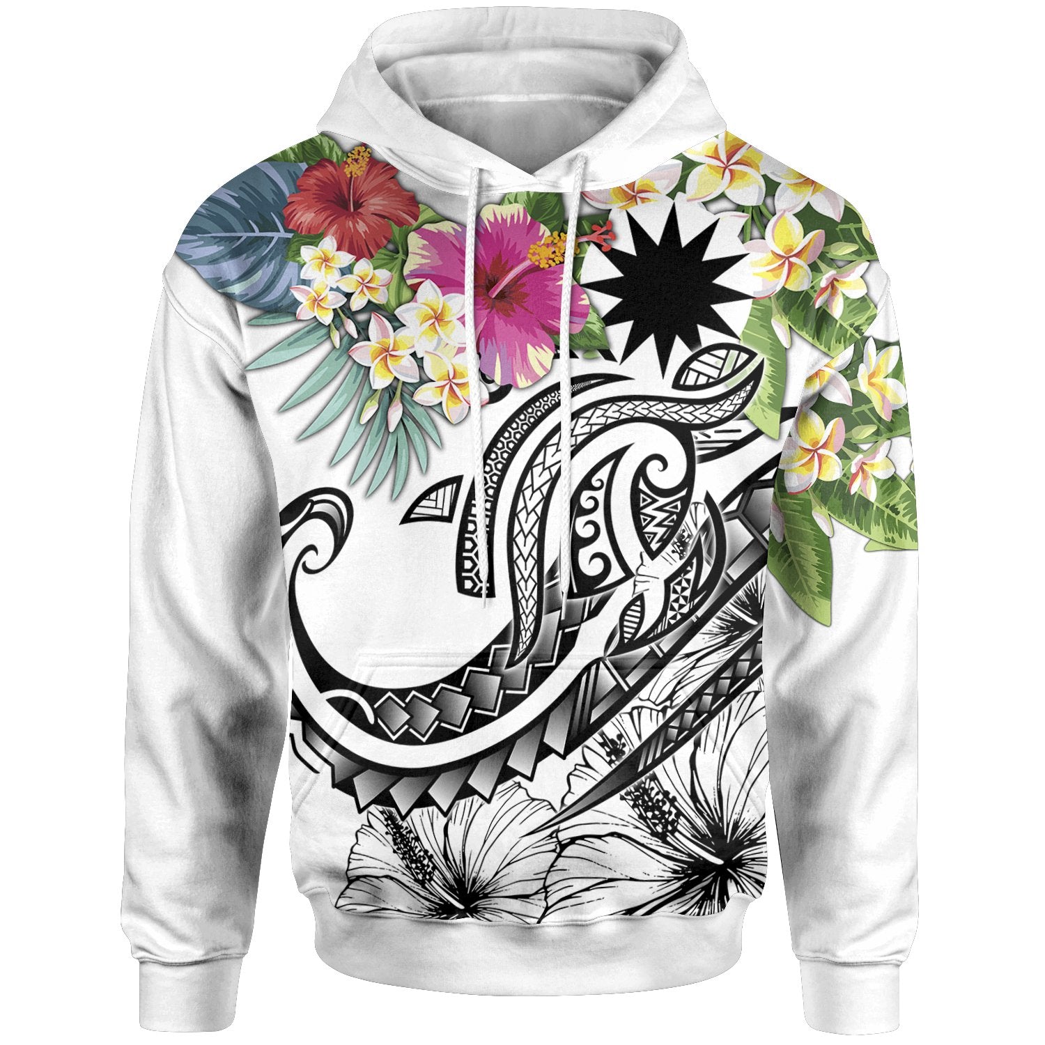 Nauru Polynesian Hoodie Summer Plumeria (White) Unisex White - Polynesian Pride