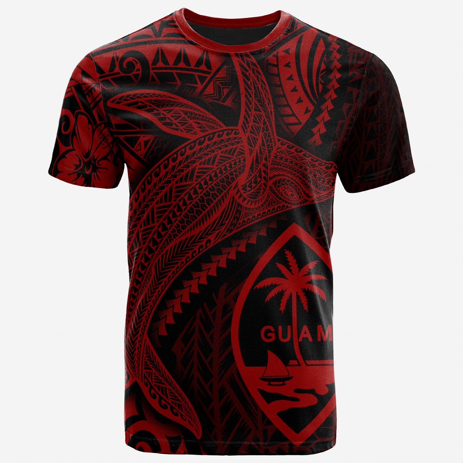 Guam T Shirt Humpback Whale & Coat of Arms Red Unisex Red - Polynesian Pride