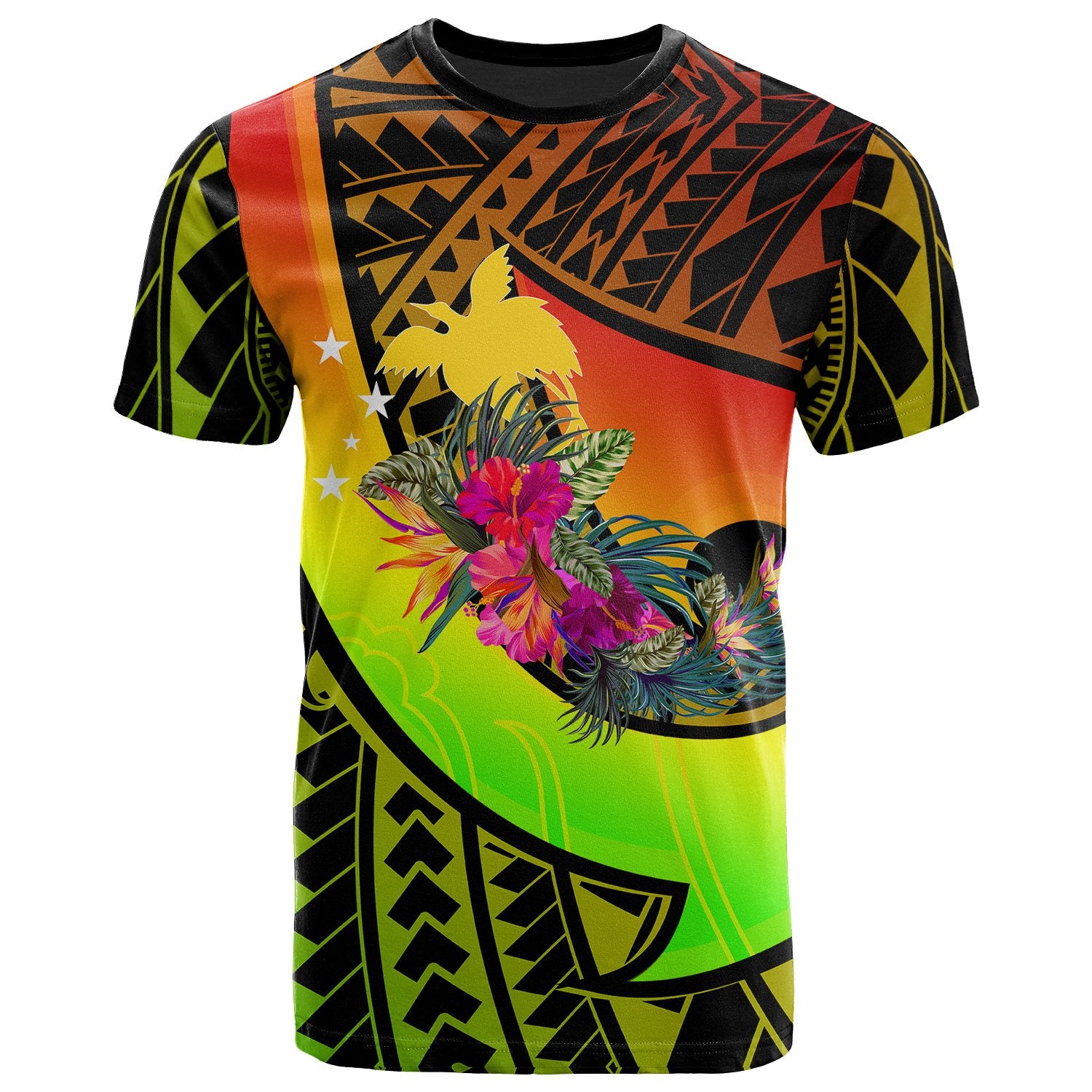 Papua New Guinea T Shirt Polynesian Hook And Hibiscus (Raggae) Unisex Raggae - Polynesian Pride