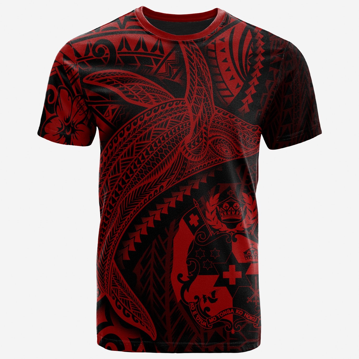 Tonga T Shirt Humpback Whale & Coat of Arms Red Unisex Red - Polynesian Pride