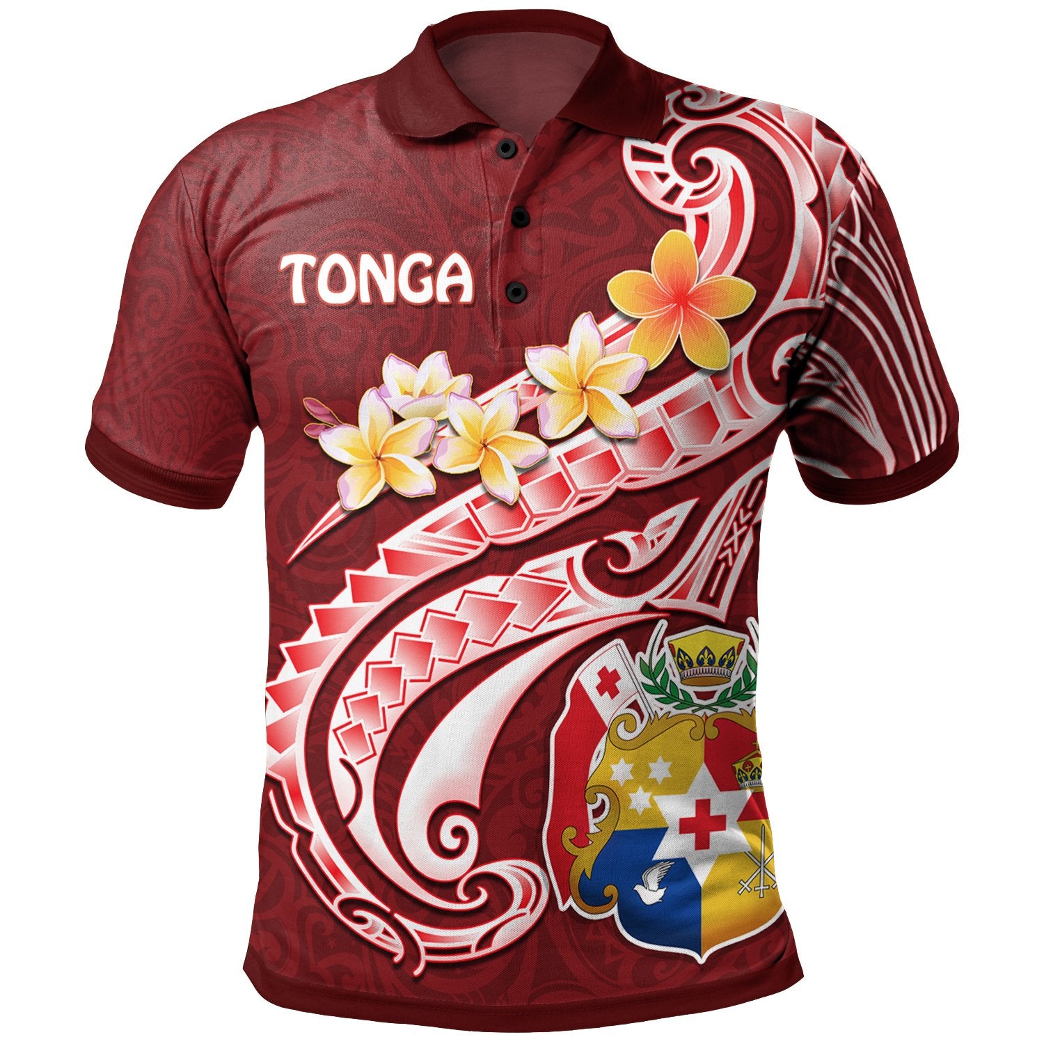 Tonga Polo Shirt Tongan Coat Of Arms With Polynesian Patterns Unisex Red - Polynesian Pride