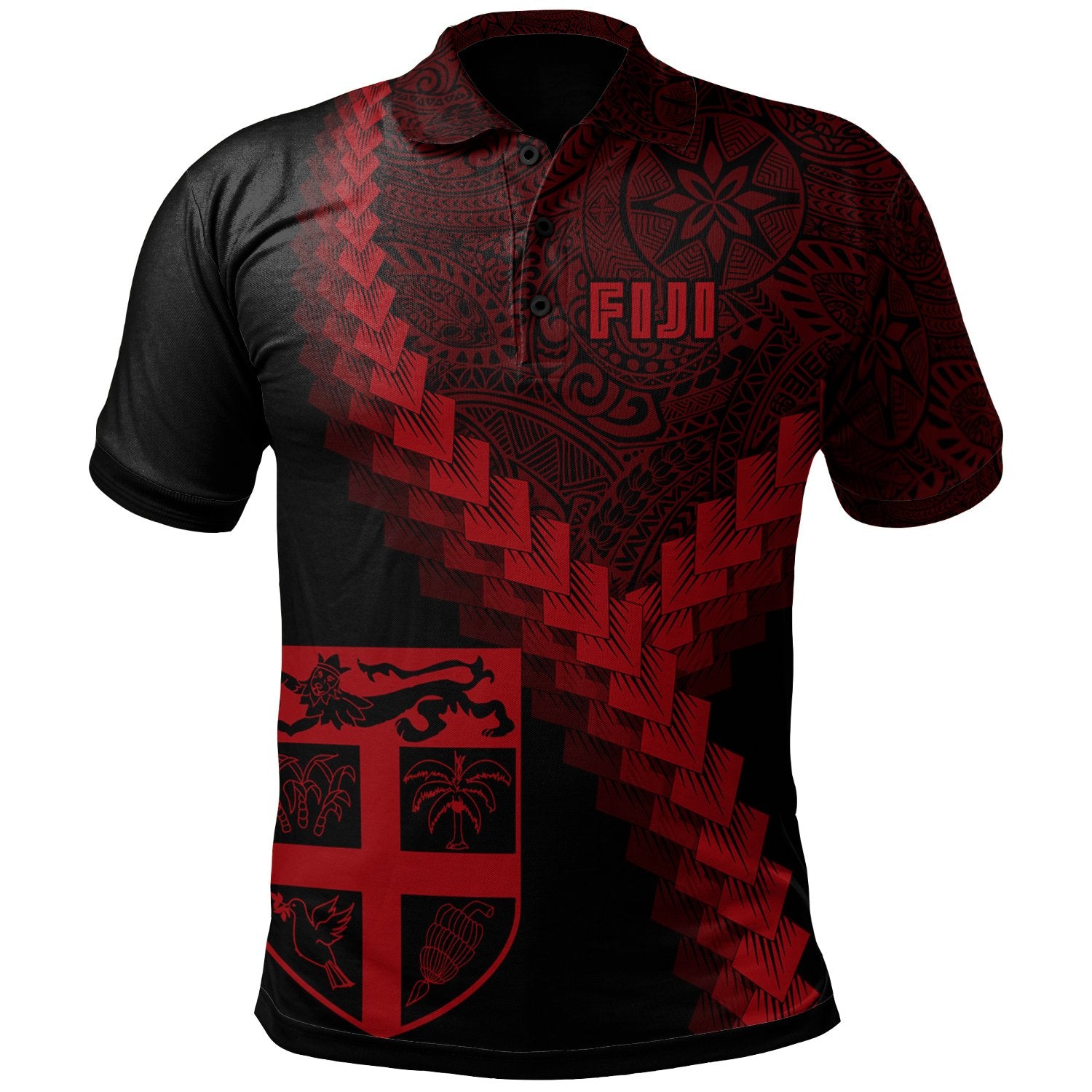 Fiji Polo Shirt Viti Coat Of Arms With Polynesian Tattoo Red Unisex Red - Polynesian Pride