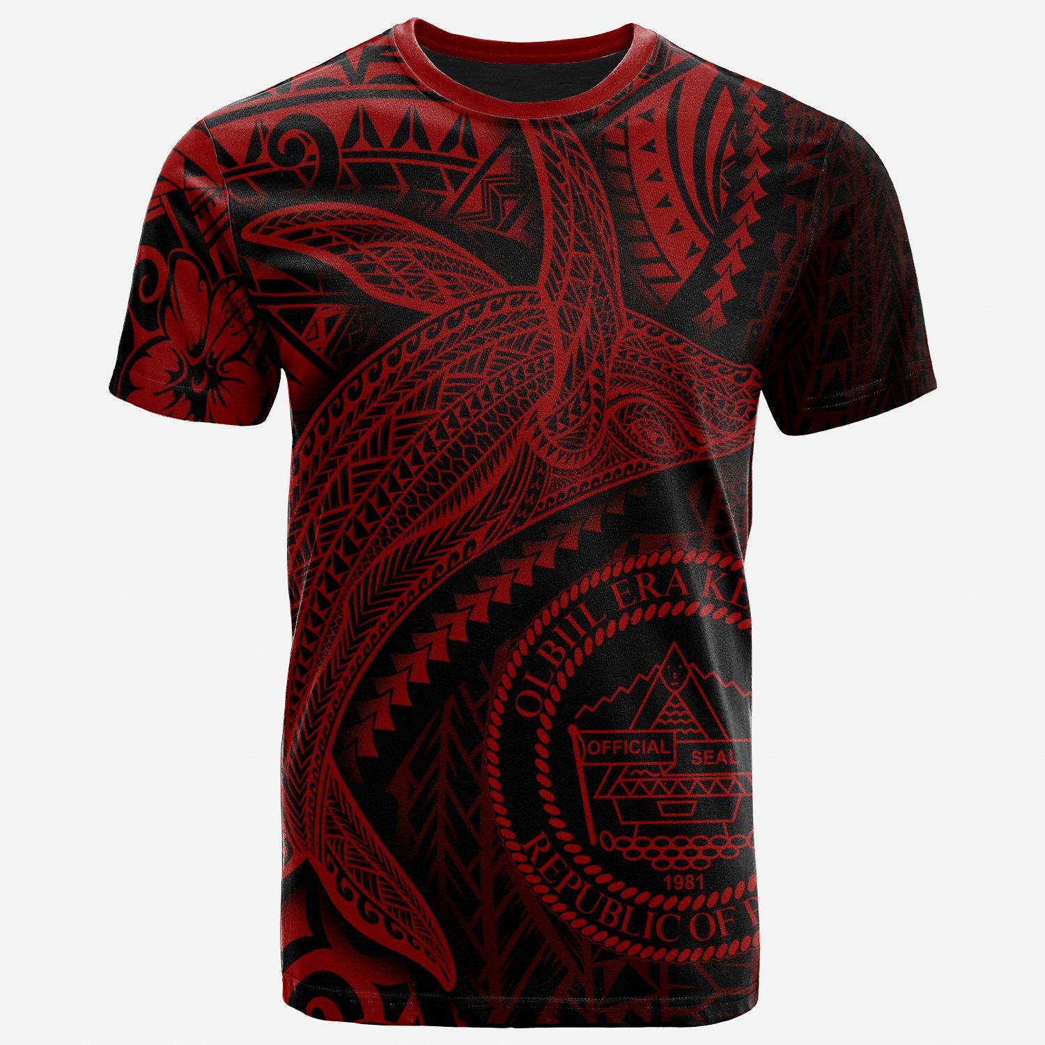 Palau T Shirt Humpback Whale & Coat of Arms Red Unisex Red - Polynesian Pride