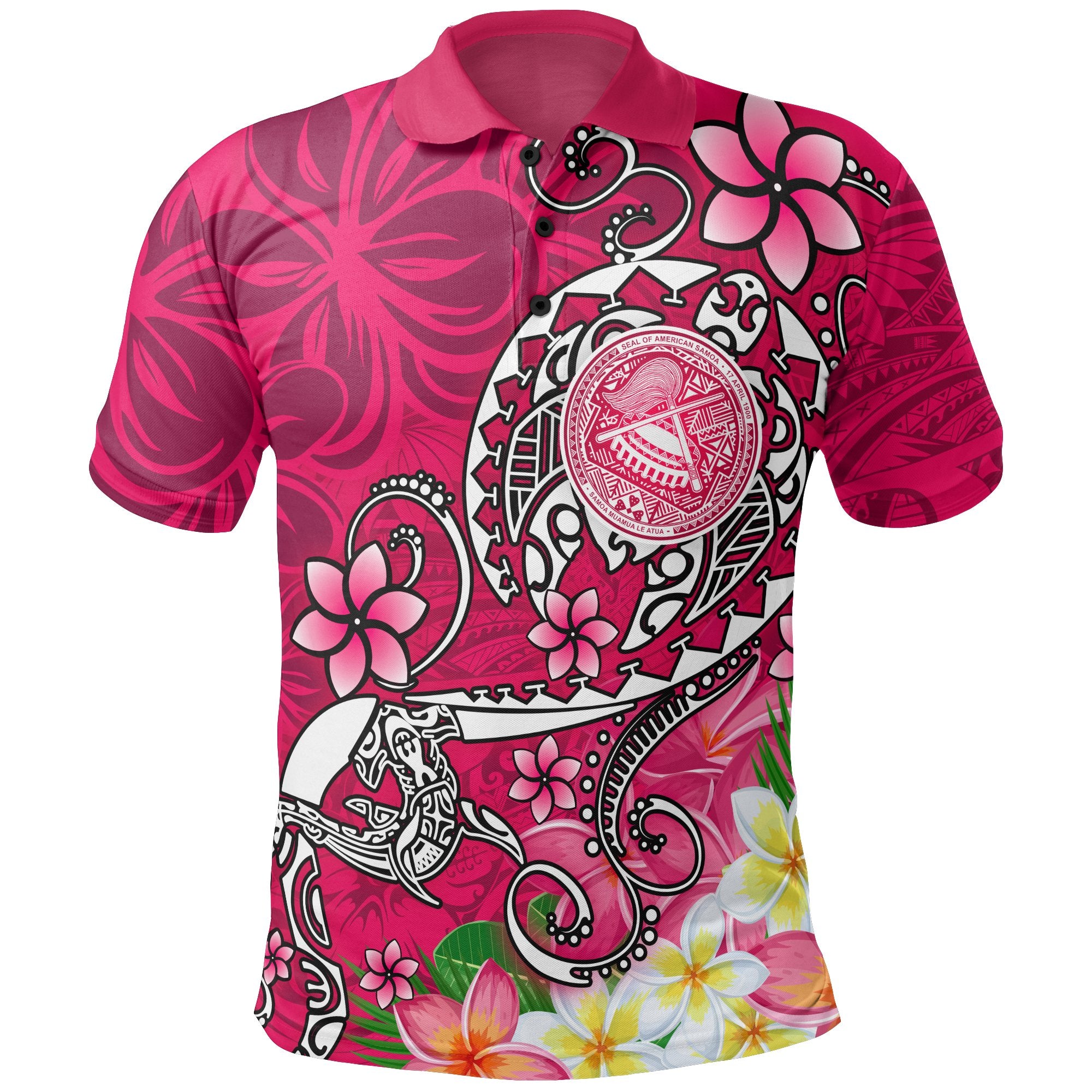 American Samoa Polynesian Polo Shirt Turtle Plumeria (Pink) Unisex Pink - Polynesian Pride