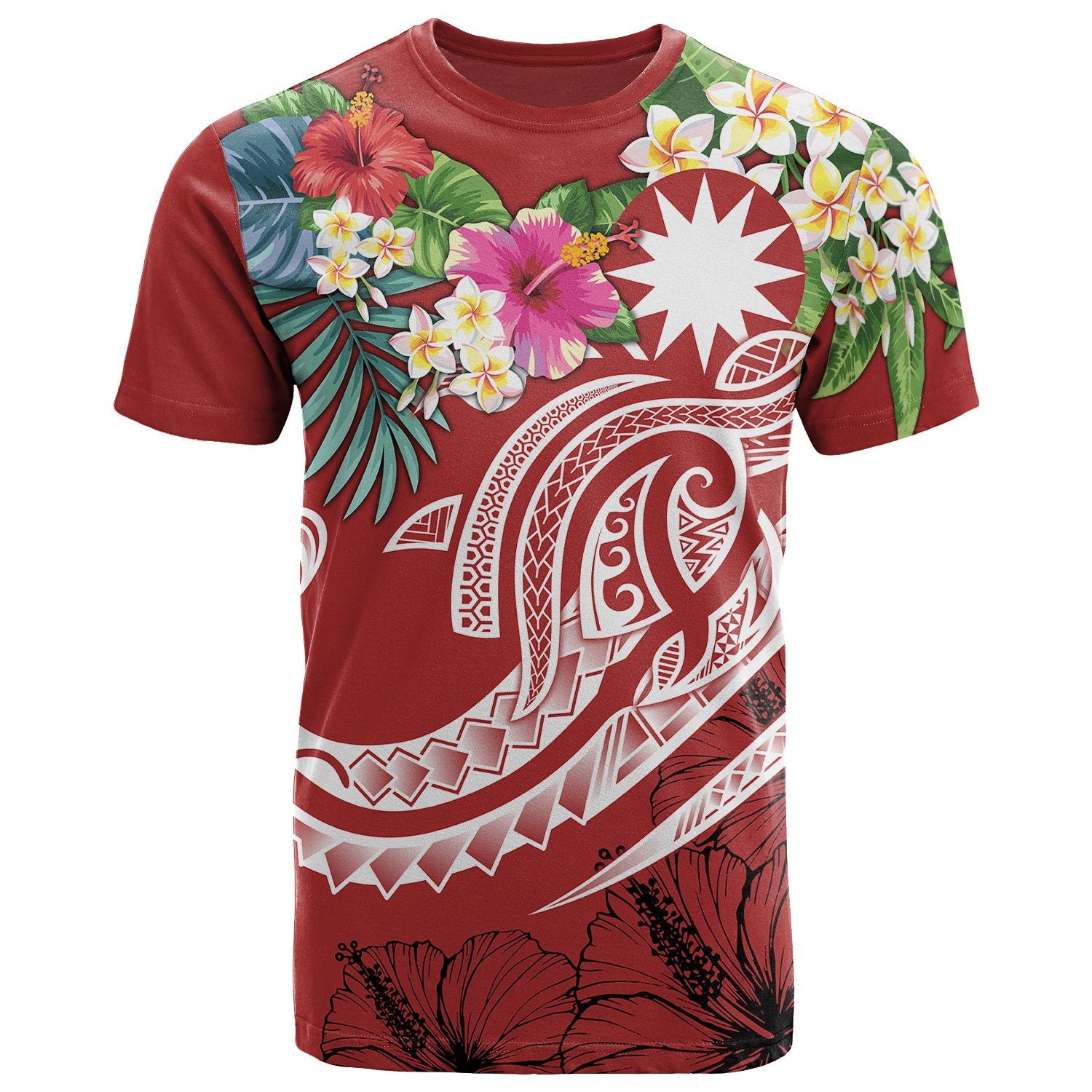 Nauru Polynesian T Shirt Summer Plumeria (Red) Unisex Red - Polynesian Pride