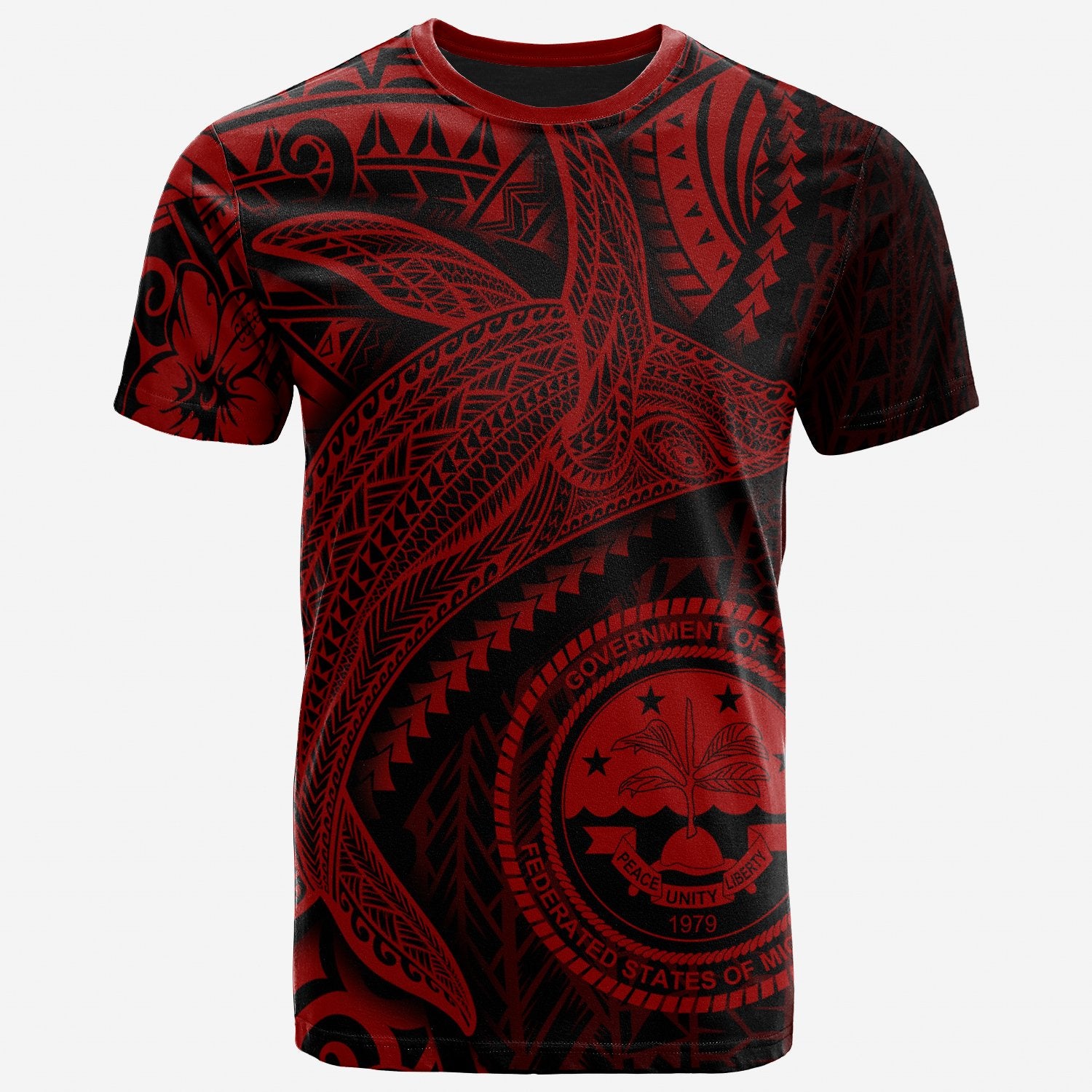 Federated States of Micronesia T Shirt Humpback Whale & Coat of Arms Red Unisex Red - Polynesian Pride