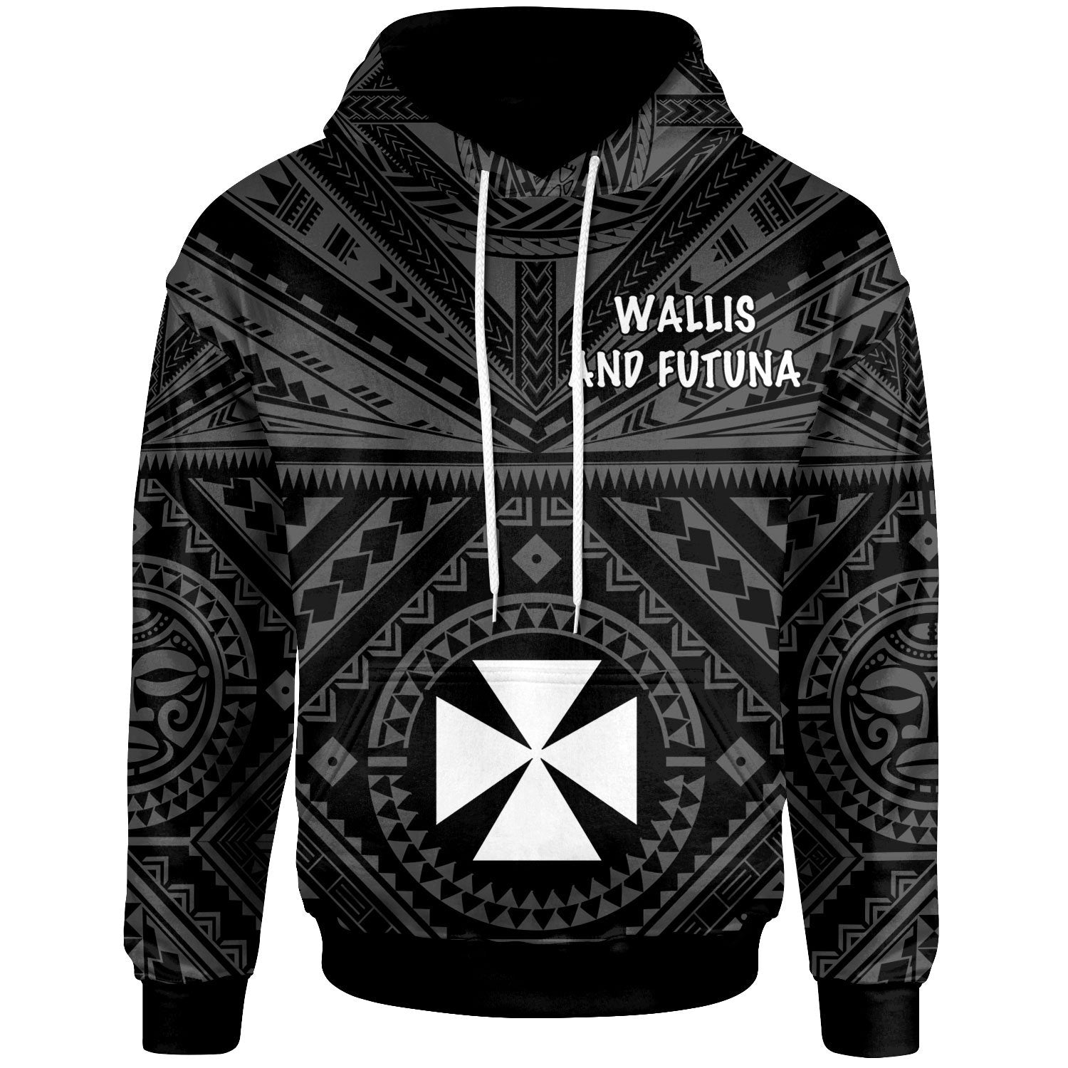 Wallis and Futuna Hoodie Wallis and Futuna Seal With Polynesian Tattoo Style Unisex Black - Polynesian Pride