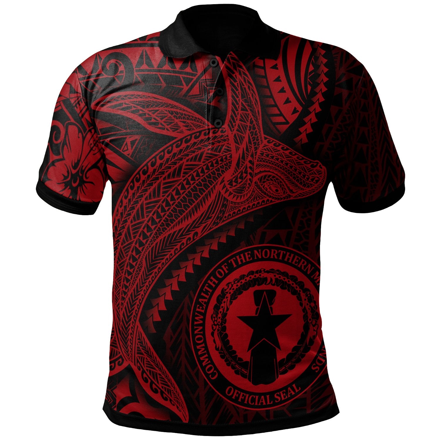 Northern Mariana Islands Polo Shirt Humpback Whale and Coat of Arms Red Unisex Red - Polynesian Pride