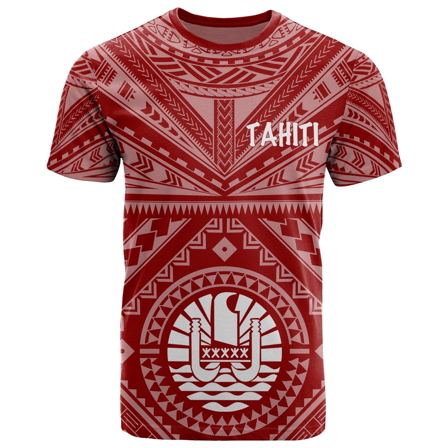 Tahiti T Shirt Tahiti Seal In Polynesian Tattoo Style (Red) Unisex Red - Polynesian Pride