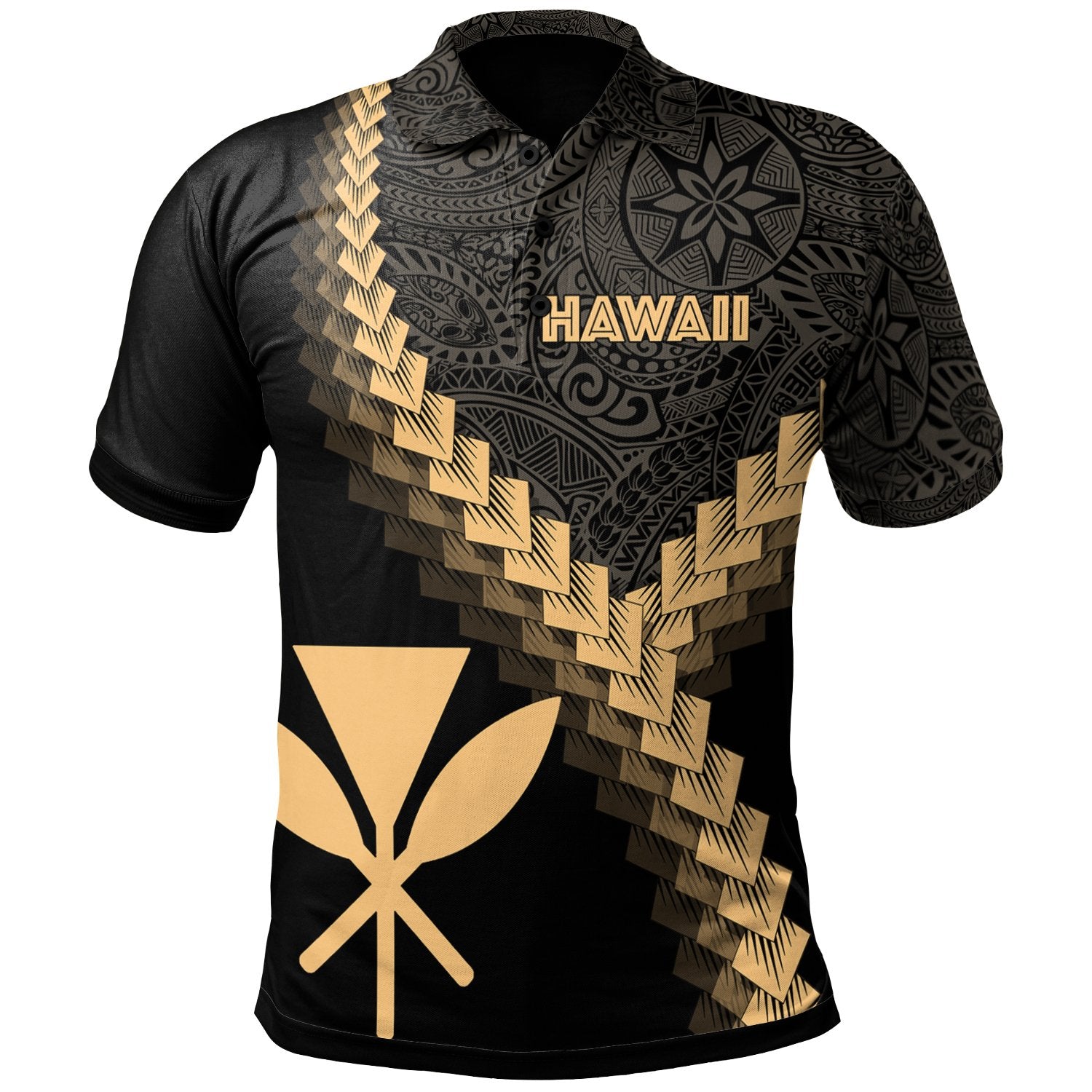 Hawaii Kanaka Maoli Polo Shirt Coat Of Arms With Polynesian Tattoo Gold Unisex Gold - Polynesian Pride