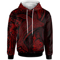 New Caledonia Hoodie Humpback Whale & Coat of Arms Red Unisex Red - Polynesian Pride