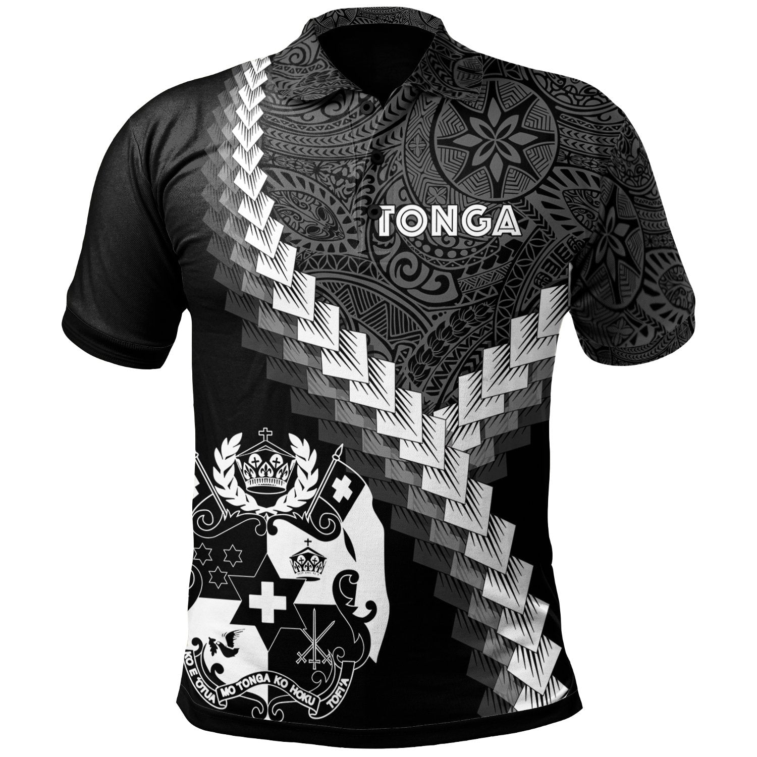 Tonga Polo Shirt Coat Of Arms With Polynesian Tattoo Unisex White - Polynesian Pride