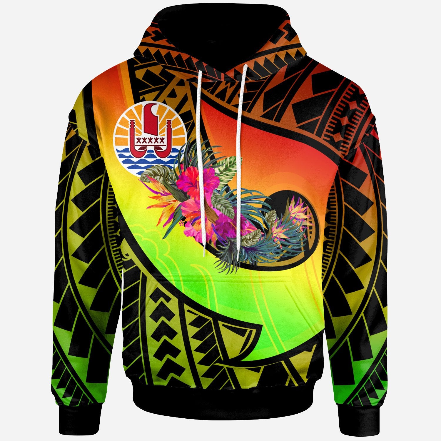 Tahiti Hoodie Polynesian Hook and Hibiscus (Raggae) Unisex Raggae - Polynesian Pride