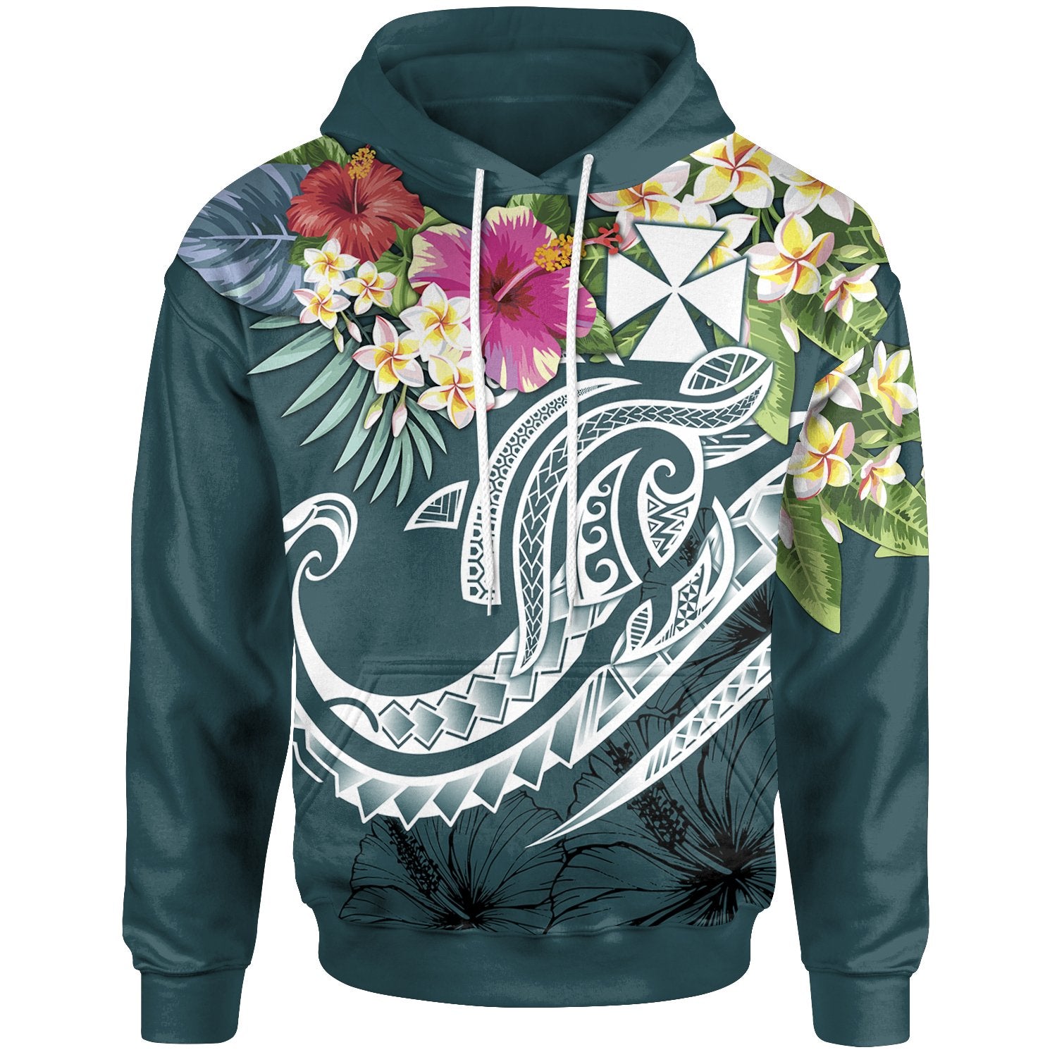 Wallis and Futuna Polynesian Hoodie Summer Plumeria (Turquoise) Unisex Turquoise - Polynesian Pride