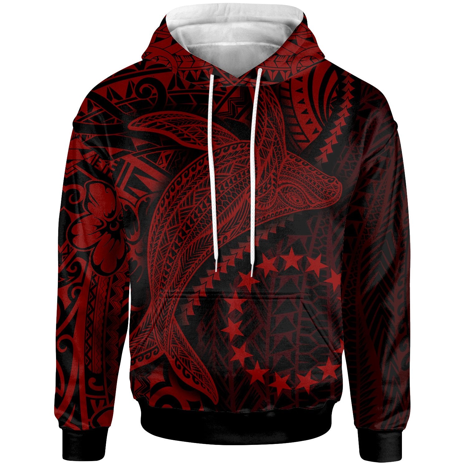 Cook Islands Hoodie Humpback Whale & Coat of Arms Red Unisex Red - Polynesian Pride