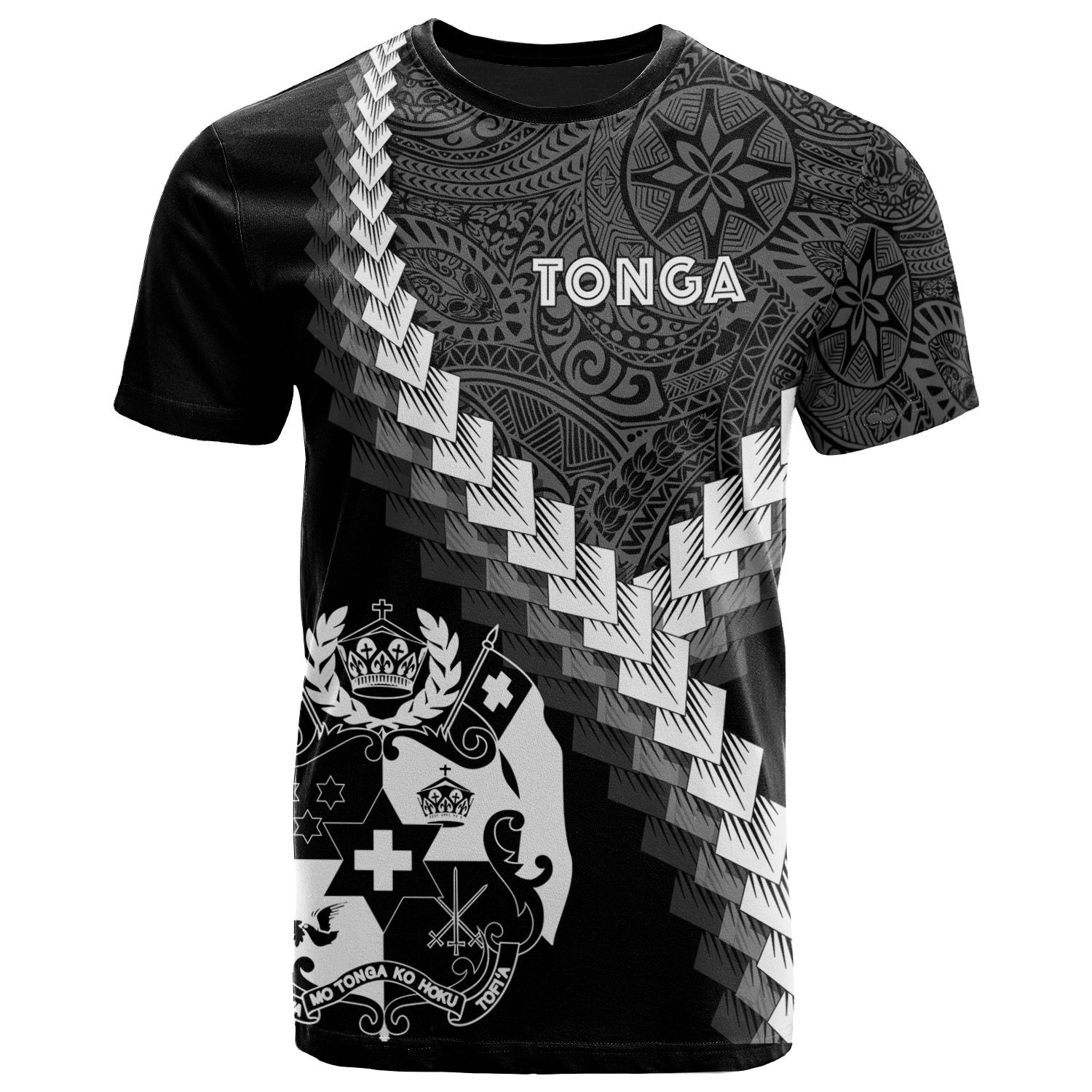 Tonga T Shirt Coat of Arms With Polynesian Tattoo Unisex Art - Polynesian Pride