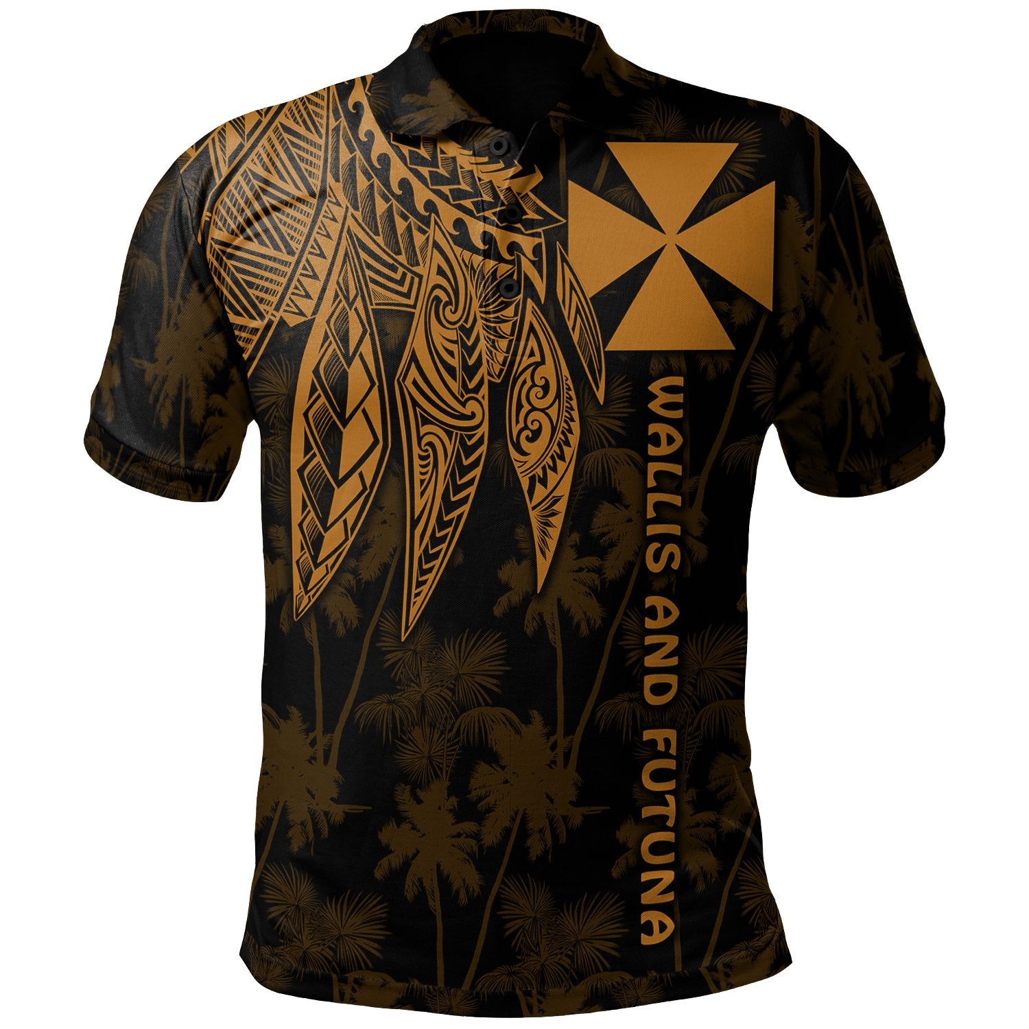 Wallis and Futuna Polo Polynesian Wings Golden Unisex Golden - Polynesian Pride