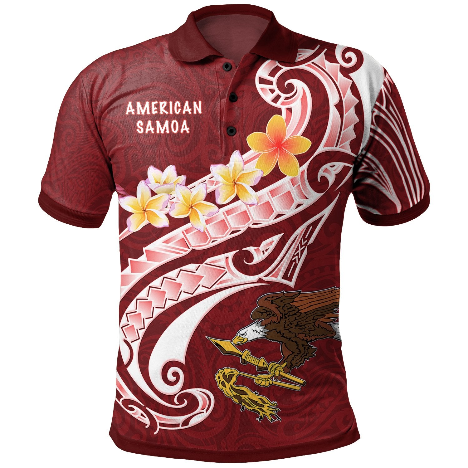 American Samoa Polo Shirt AS Seal Polynesian Patterns Plumeria Unisex Red - Polynesian Pride