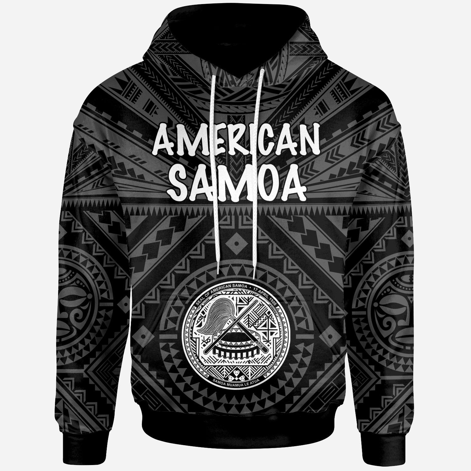 American Samoa Hoodie Seal In Polynesian Tattoo Style (Black) Unisex Black - Polynesian Pride