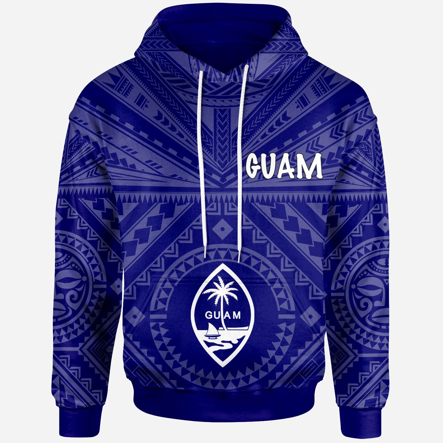 Guam Hoodie Guam Seal With Polynesian Tattoo Style (Blue) Unisex Blue - Polynesian Pride