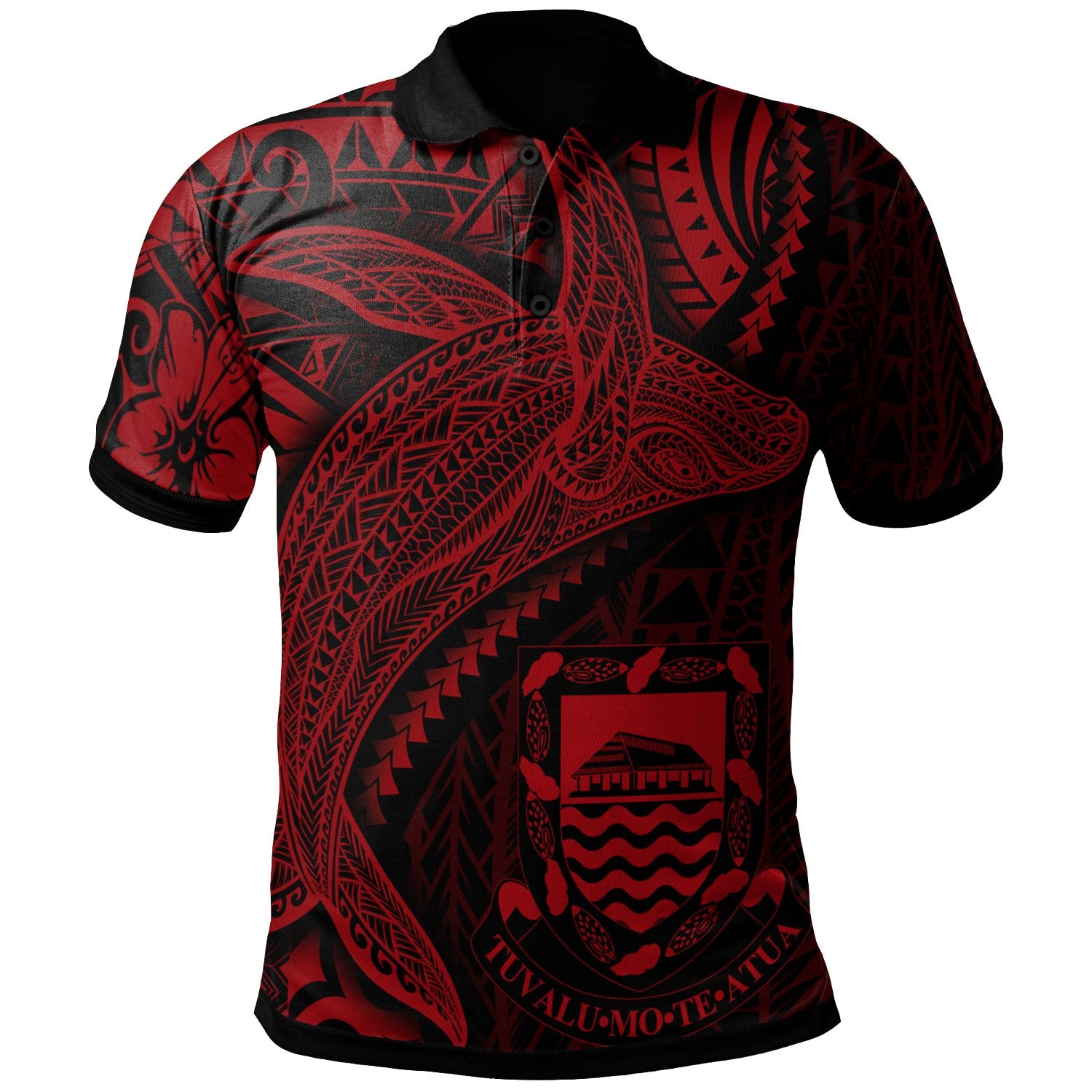 Tuvalu Polo Shirt Humpback Whale and Coat of Arms Red Unisex Red - Polynesian Pride