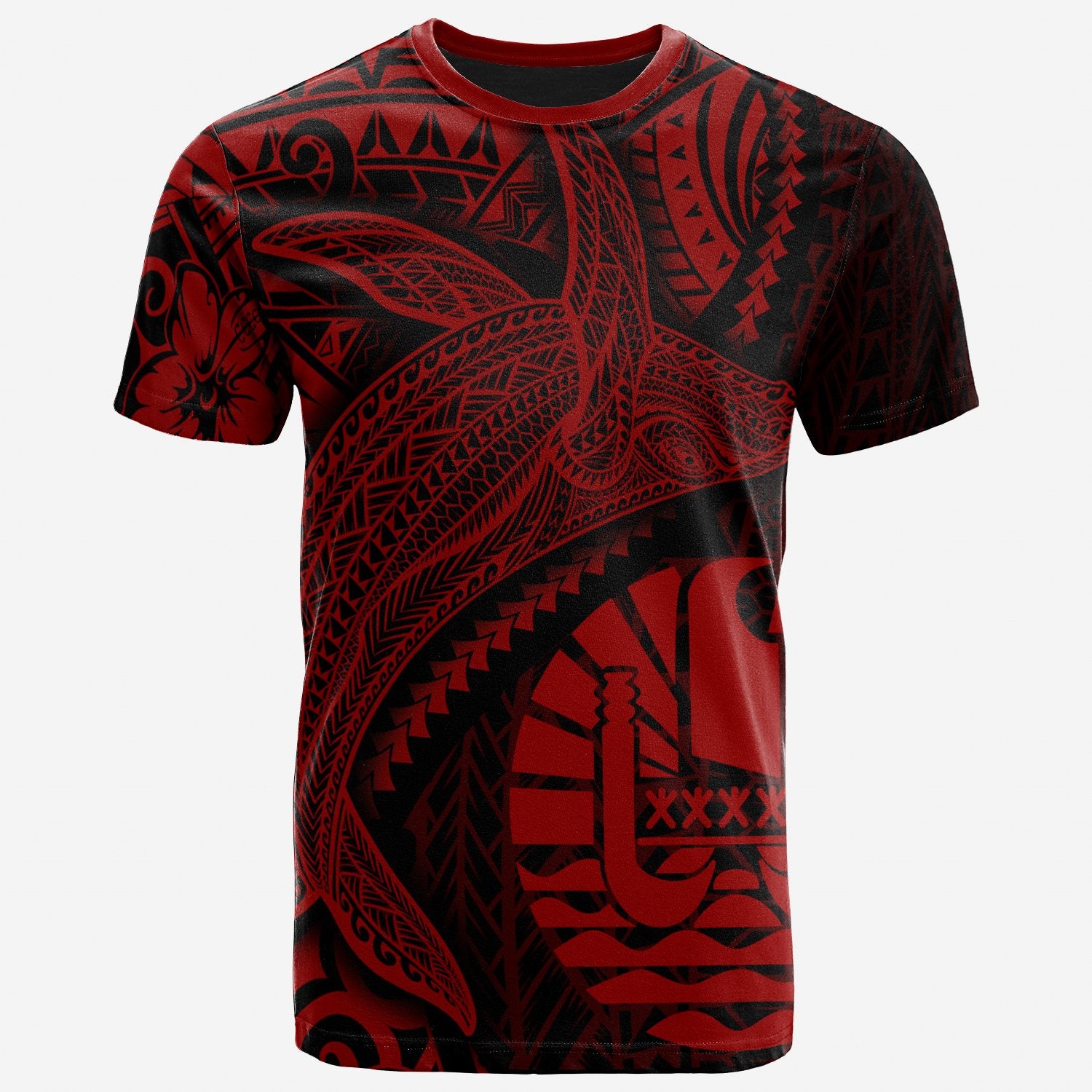 Tahiti T Shirt Humpback Whale & Coat of Arms Red Unisex Red - Polynesian Pride