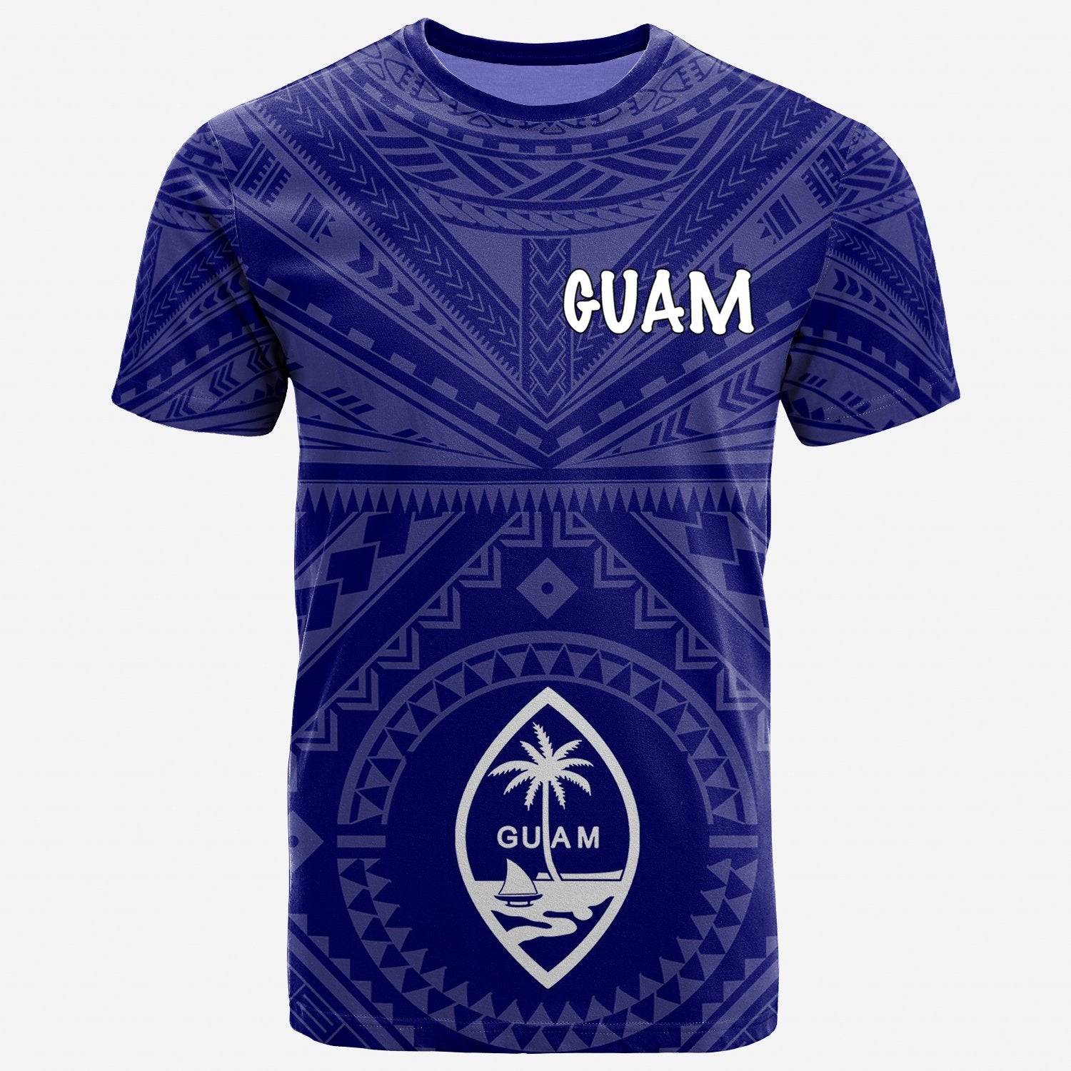 Guam T Shirt Guam Seal With Polynesian Tattoo Style (Blue) Unisex Blue - Polynesian Pride