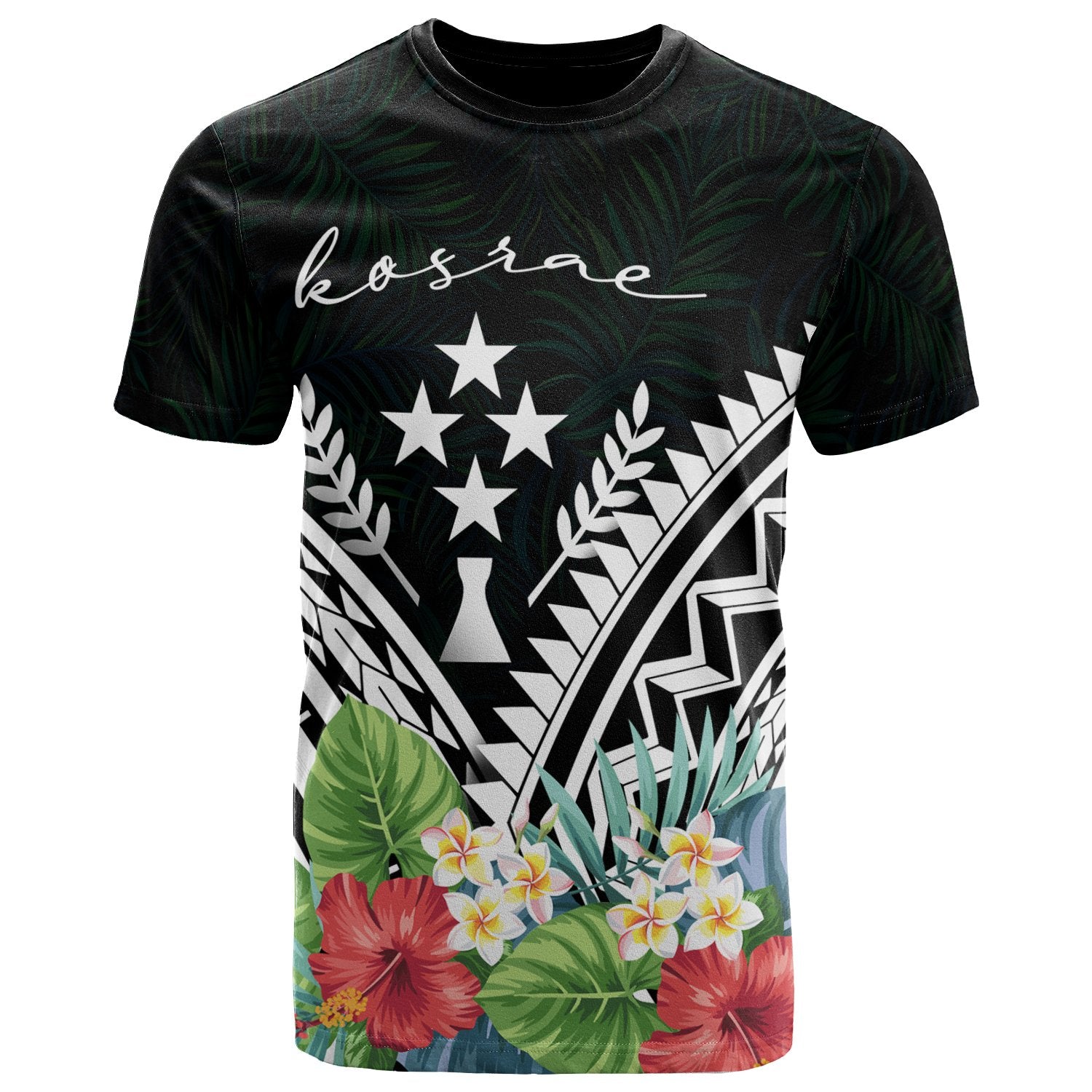 Kosrae Polynesian T Shirts KosraeCoat of Arms & Polynesian Tropical Flowers White Unisex Art - Polynesian Pride