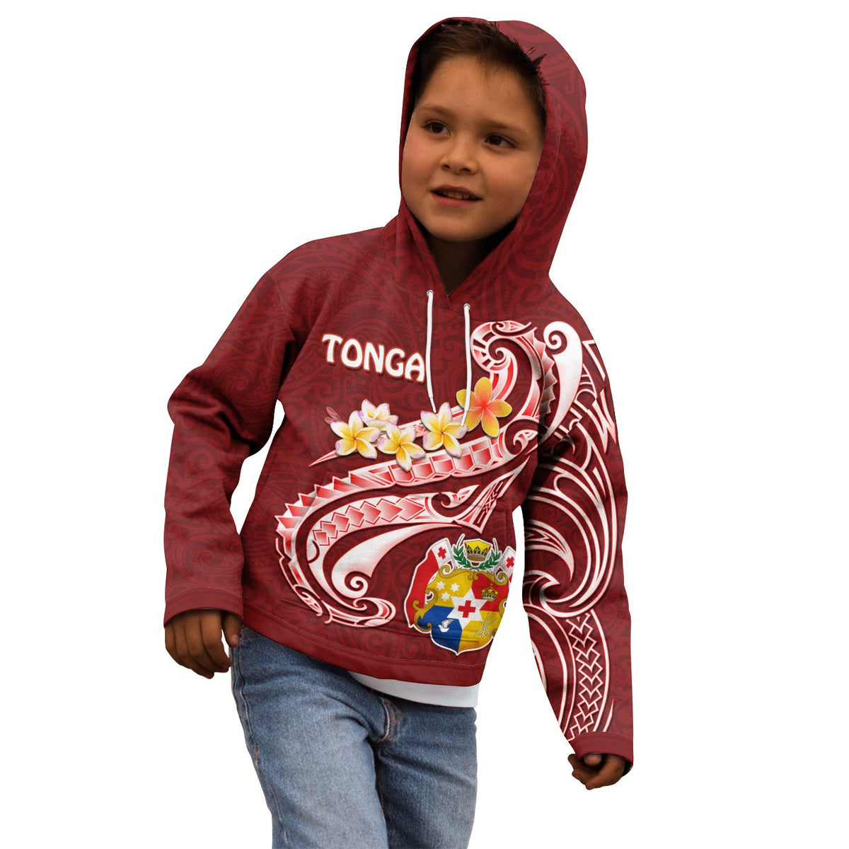 Tonga Hoodie Tonga Coat of Arms With Polynesian Patterns - Polynesian Pride