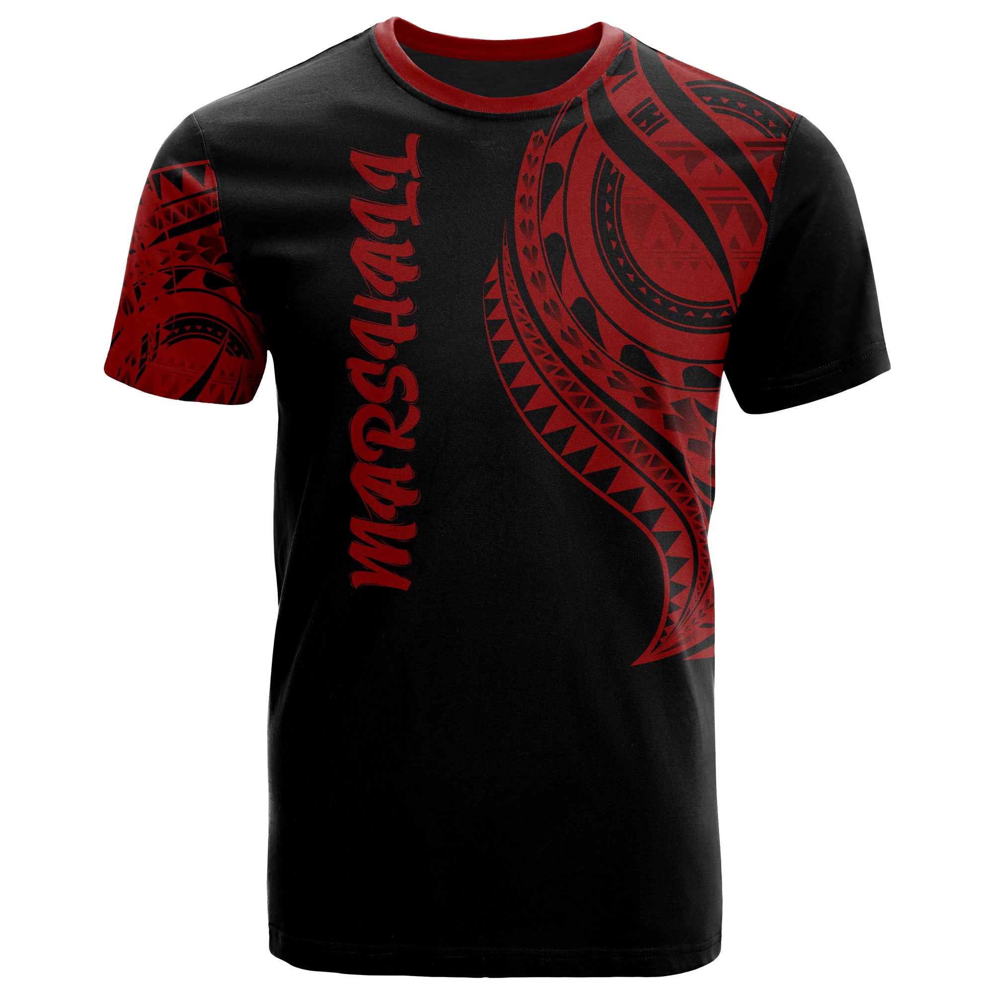 Marshall T Shirt Marshall Tatau Red Patterns Unisex Black - Polynesian Pride