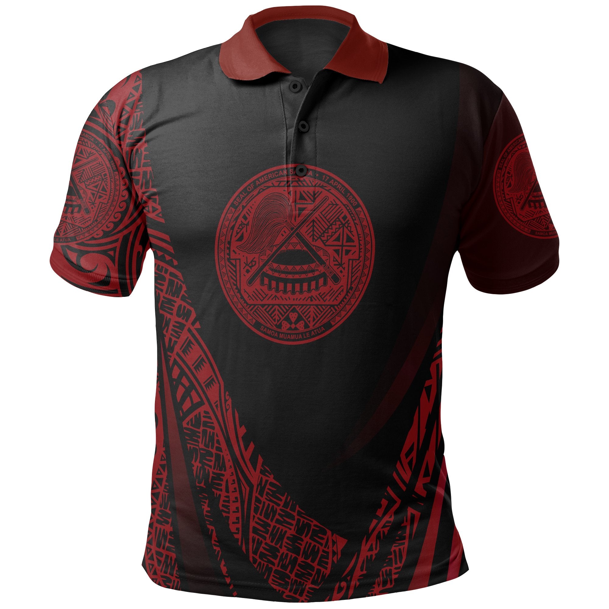 American Samoa Polo Shirt Red Polynesian Patterns Sport Style Unisex Black - Polynesian Pride