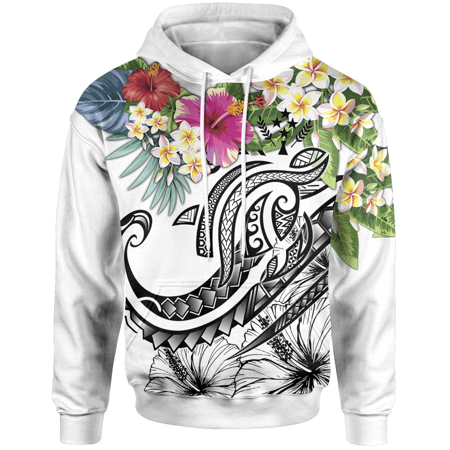 Kosrae Polynesian Hoodie Summer Plumeria (White) Unisex White - Polynesian Pride