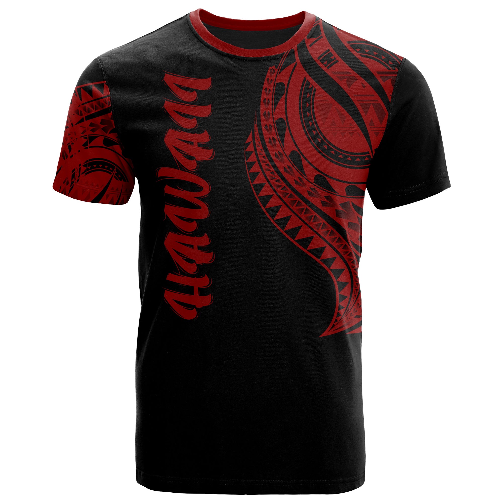 Hawaii T Shirt Hawaii Tatau Red Patterns Unisex Black - Polynesian Pride