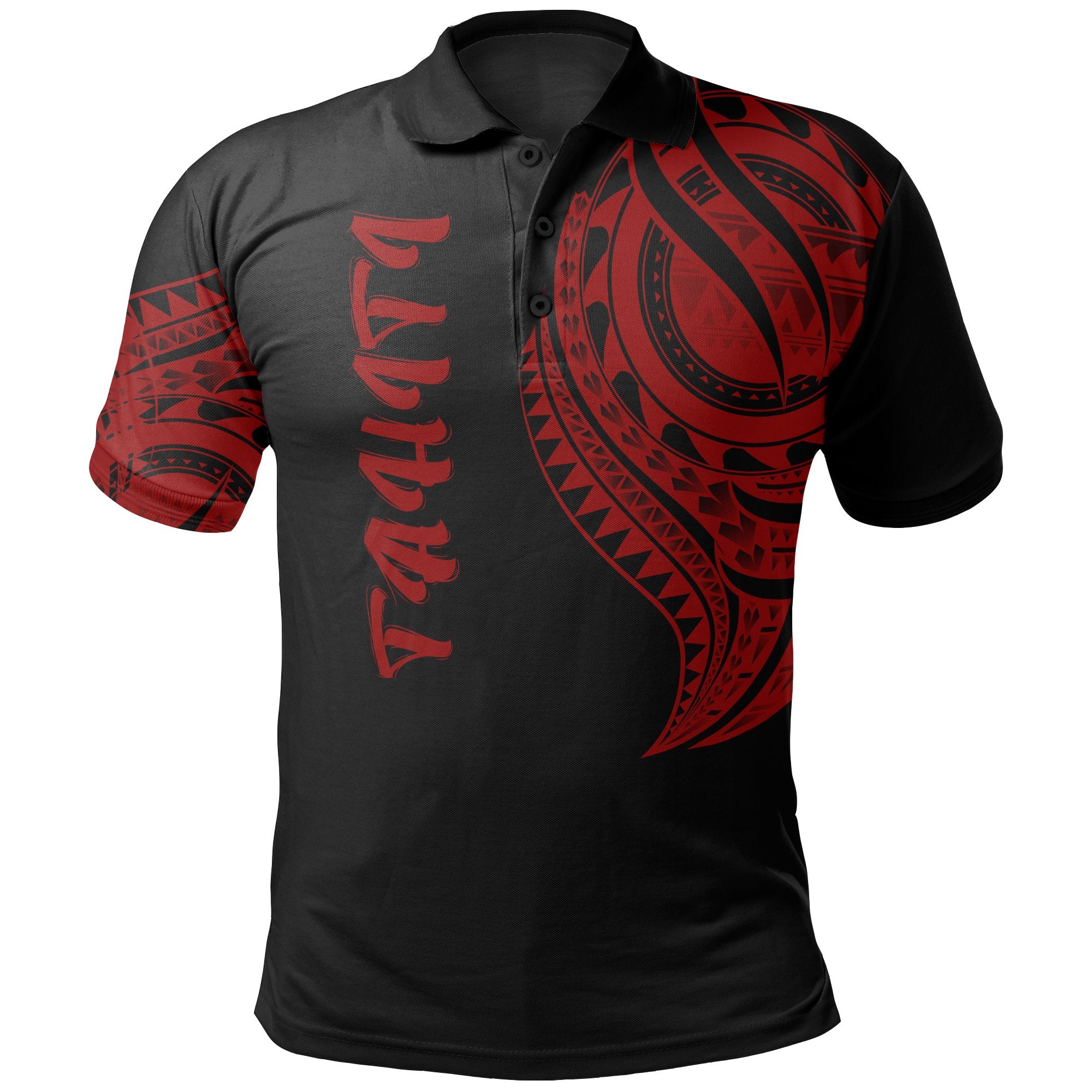 Tahiti Polo Shirt Tahitian Tatau Red Patterns Unisex Black - Polynesian Pride