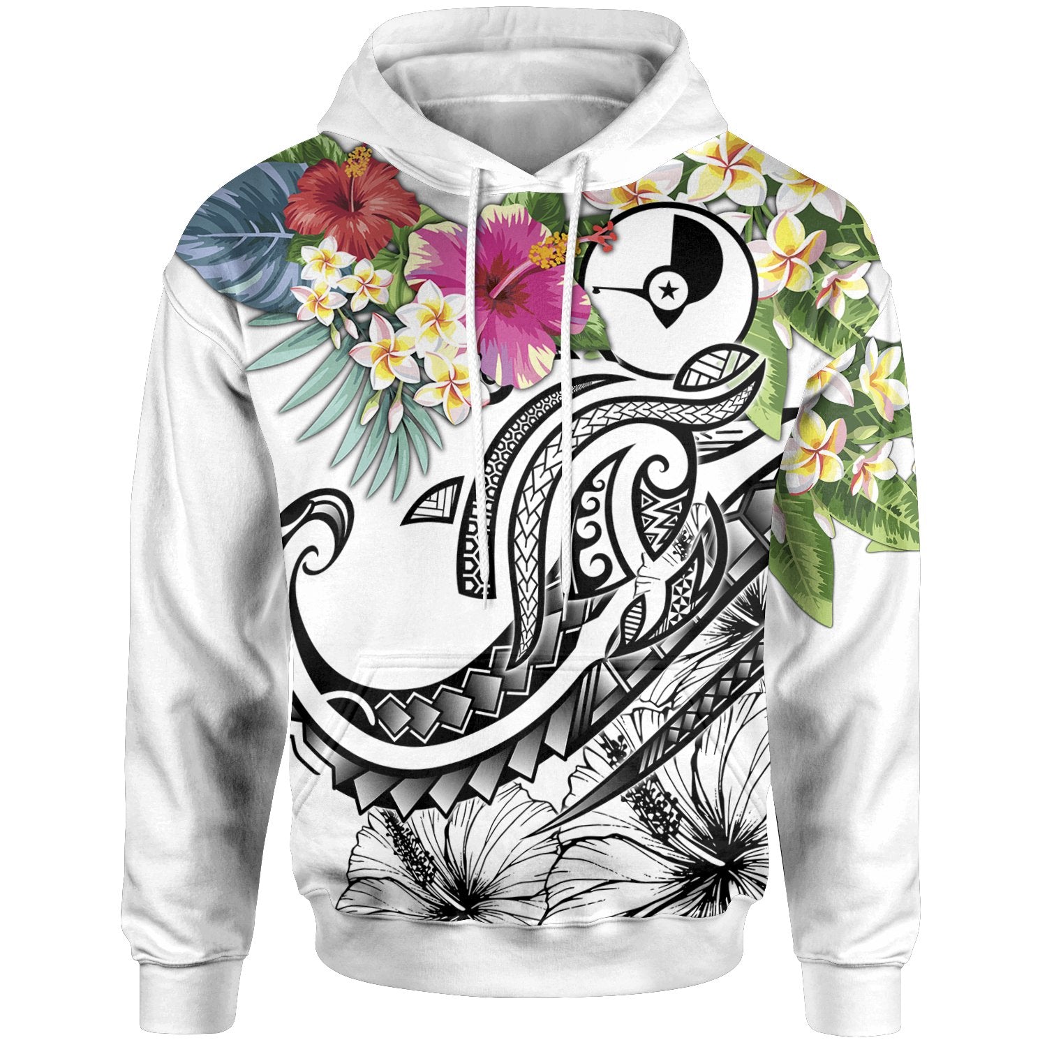 YAP Polynesian Hoodie Summer Plumeria (White) Unisex White - Polynesian Pride