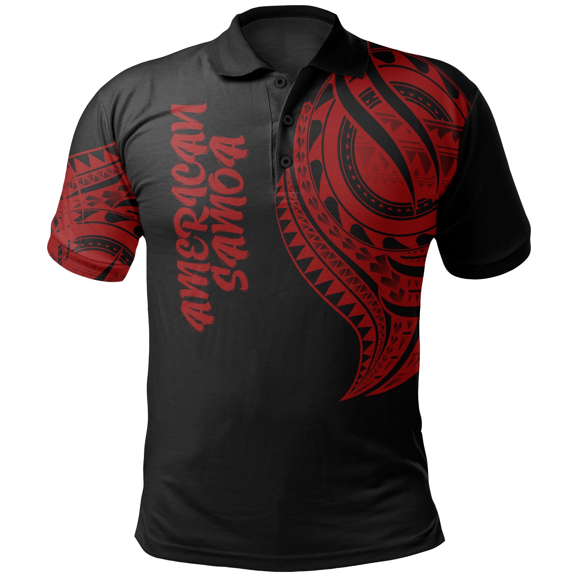 American Samoa Polo Shirt Amerika Samoa Tatau Red Patterns Unisex Black - Polynesian Pride