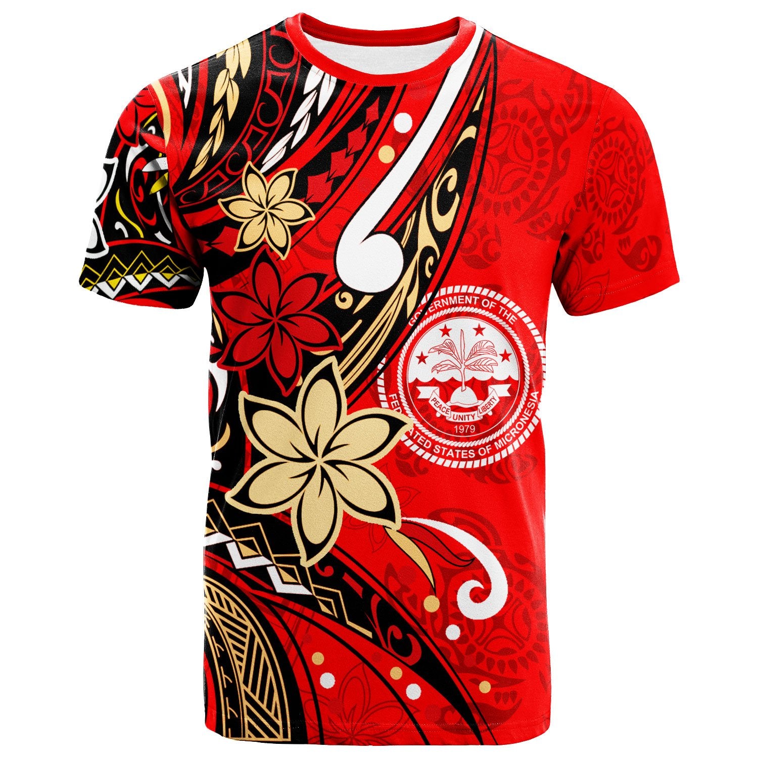 Federated States of Micronesia T Shirt Tribal Flower With Special Turtles Red Color Unisex Red - Polynesian Pride