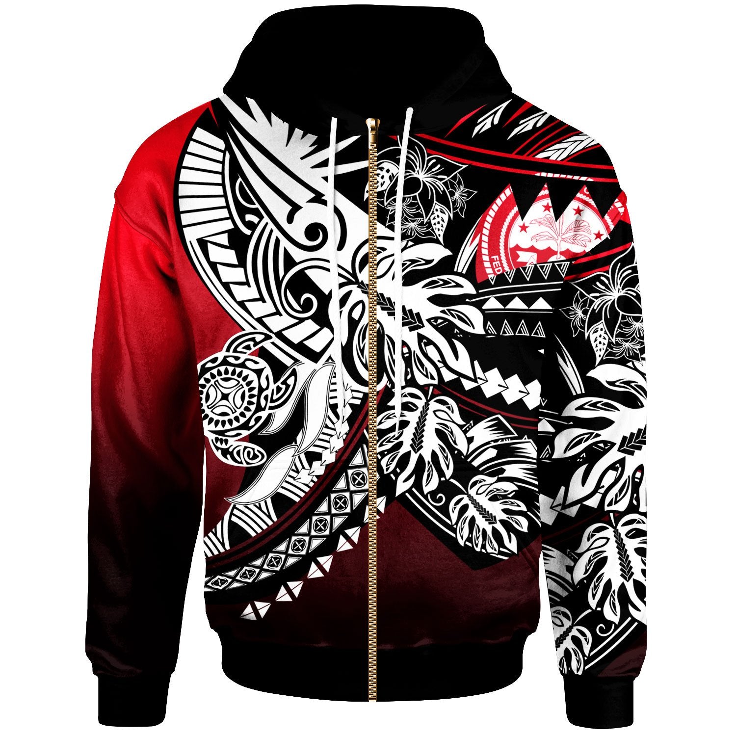 Federated of States Micronesia Zip Hoodie Tribal Jungle Pattern Red Color Unisex Red - Polynesian Pride