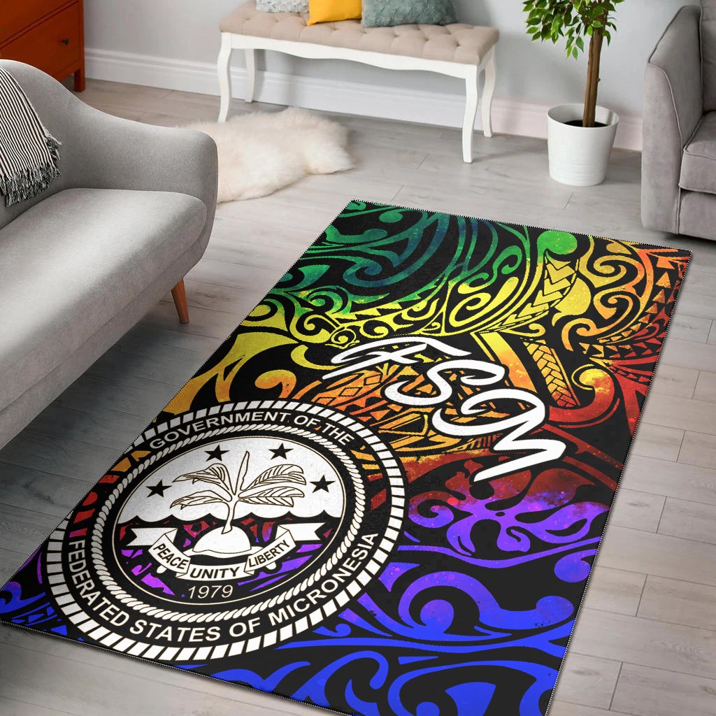 Federated States of Micronesia Area Rug - Rainbow Polynesian Pattern Rainbow - Polynesian Pride