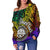 Federated States of Micronesia Custom Personalised Women's Off Shoulder Sweater - Rainbow Polynesian Pattern - Polynesian Pride