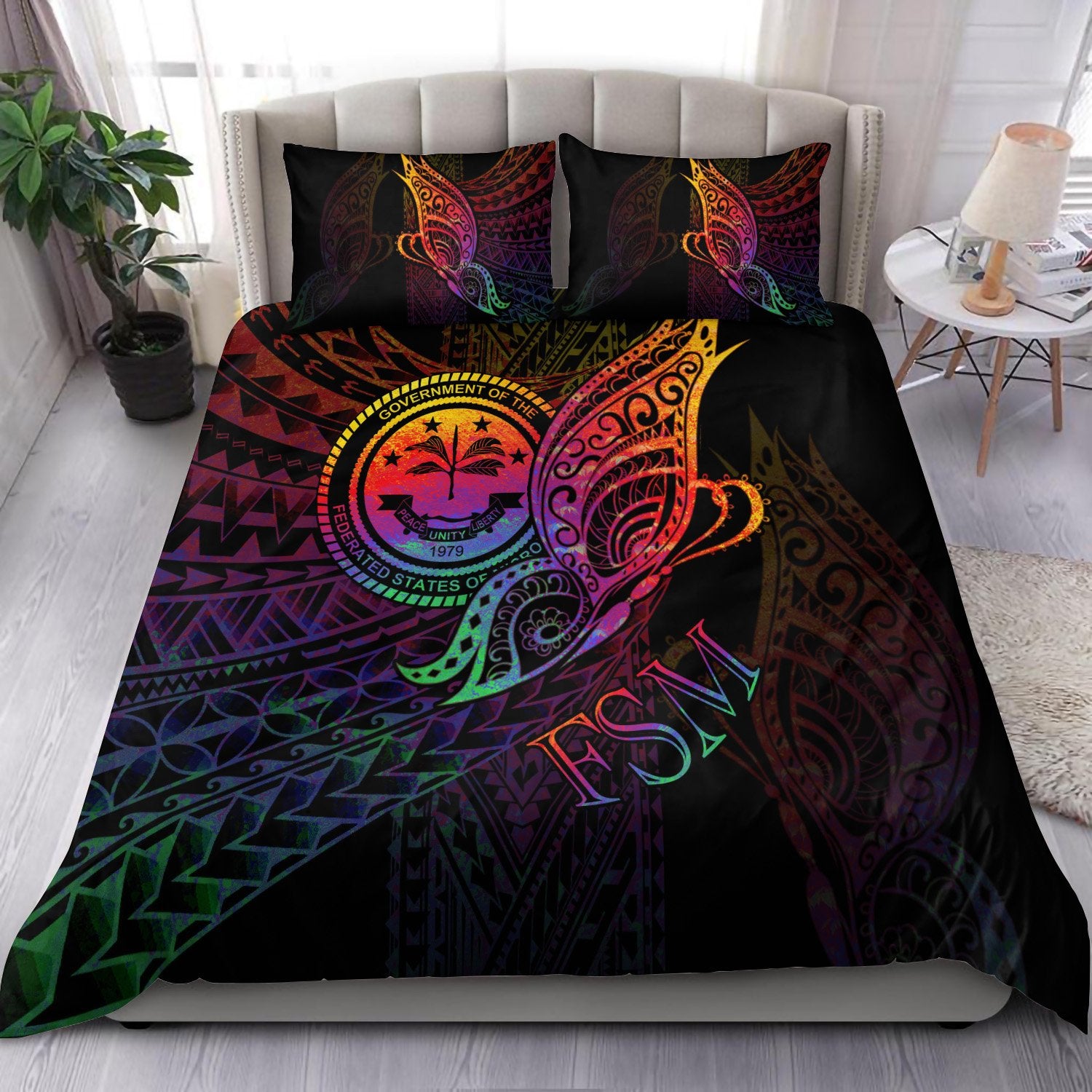 Federated States of Micronesia Bedding Set - Butterfly Polynesian Style Black - Polynesian Pride