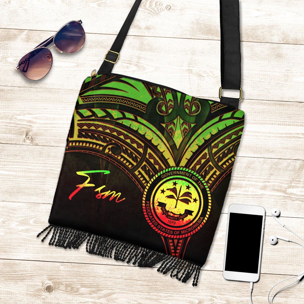 Federated States of Micronesia Boho Handbag - Reggae Color Cross Style One Size Boho Handbag Black - Polynesian Pride