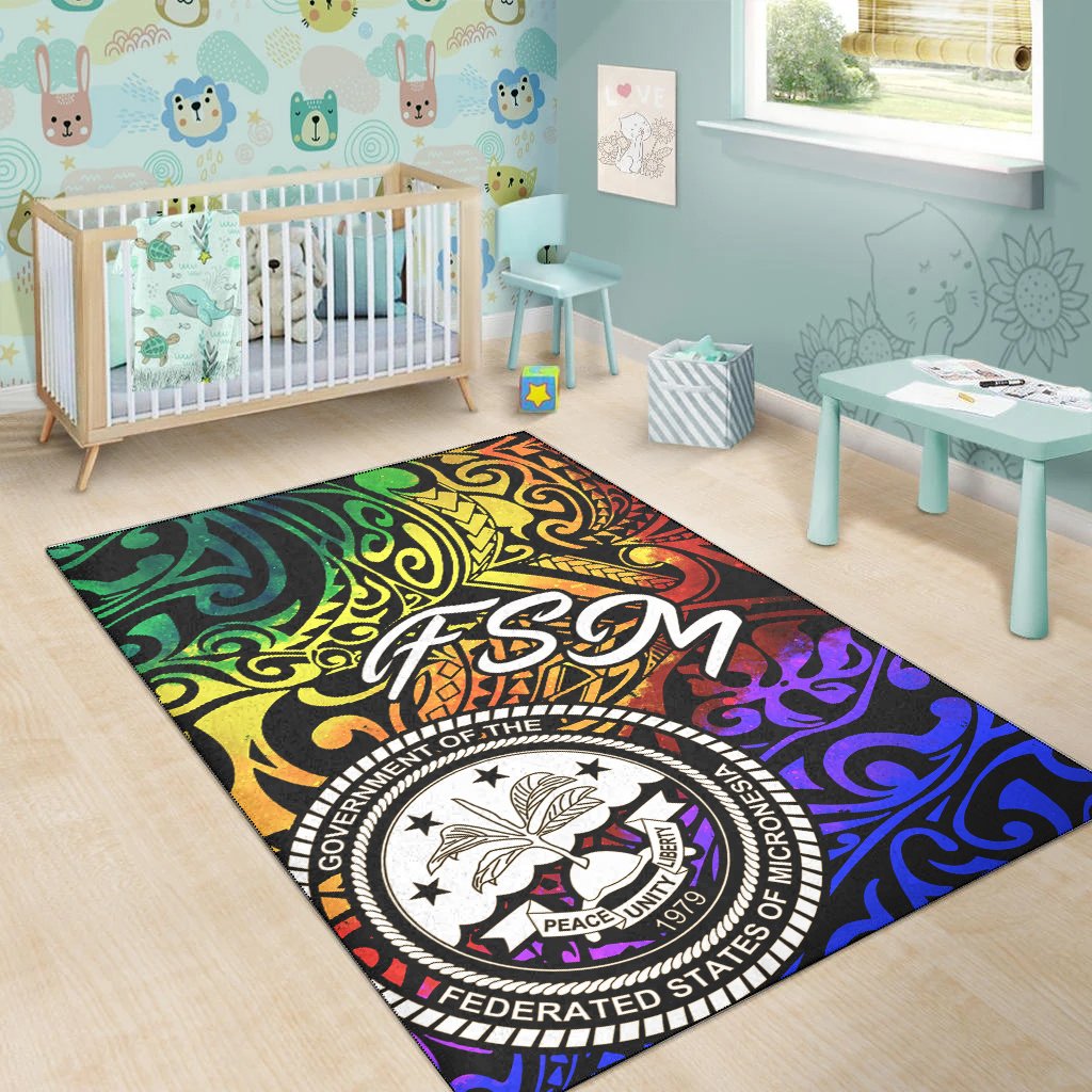 Federated States of Micronesia Area Rug - Rainbow Polynesian Pattern - Polynesian Pride