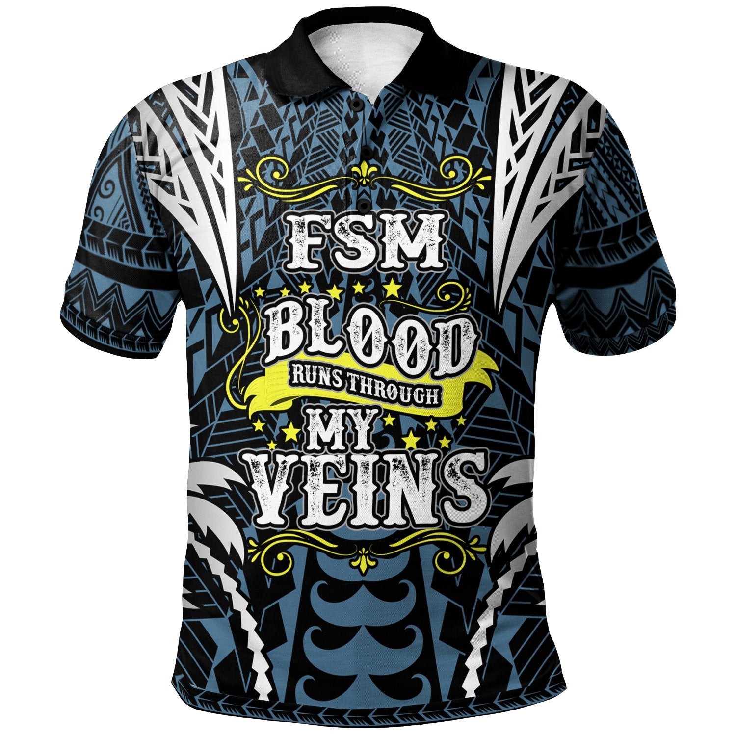 Federated States of Micronesia Polo Shirt Blood Runs Through My Veins Style Flag Unisex Blue - Polynesian Pride