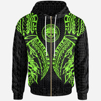 Northern Mariana Islands Zip up Hoodie Polynesian Lion Head Green Style Unisex Green - Polynesian Pride