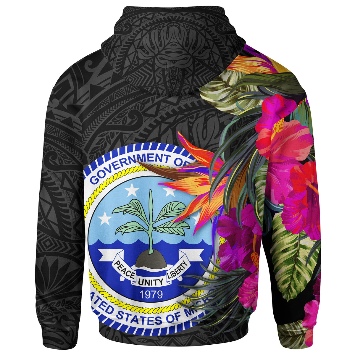Federated States of Micronesia Zip up Hoodie Hibiscus Polynesian Pattern - Polynesian Pride