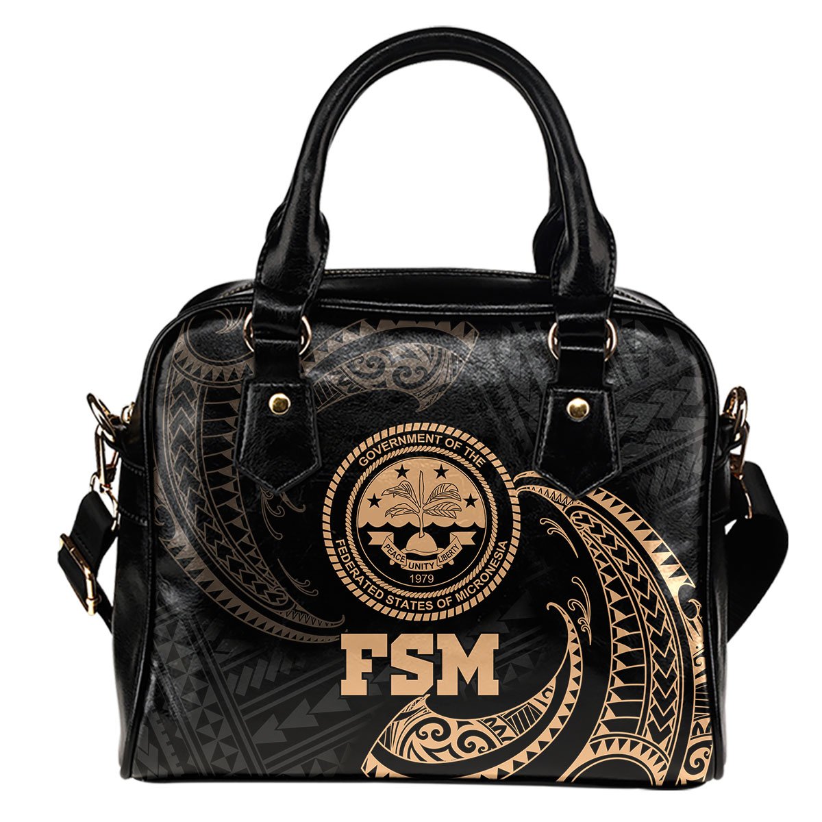 Federated States Of Micronesia Shoulder Handbag - Gold Tribal Wave One Size Gold - Polynesian Pride