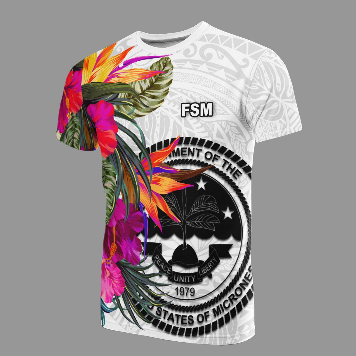 Federated States of Micronesia T Shirt Hibiscus White Pattern Unisex White - Polynesian Pride